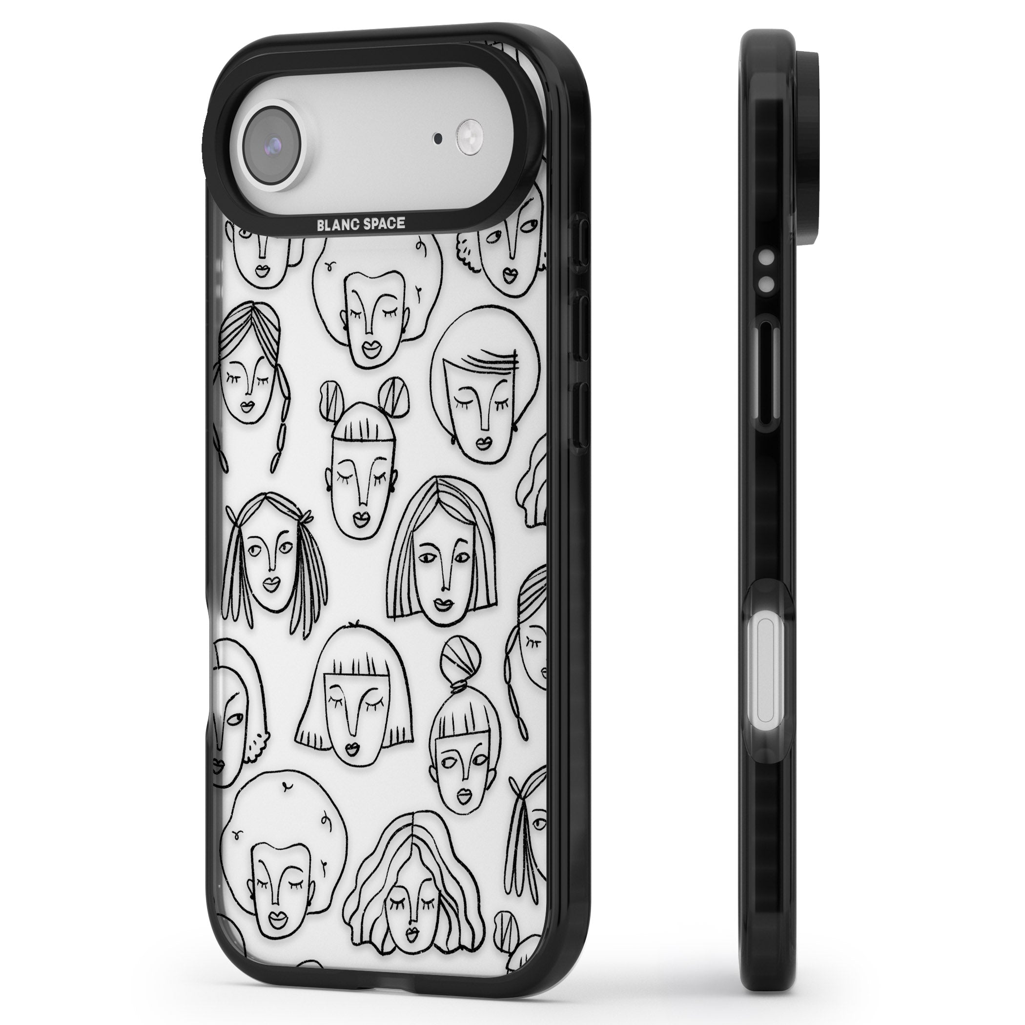 Doodle Face iPhone 17 Air Impact Black Phone Case Side Profile
