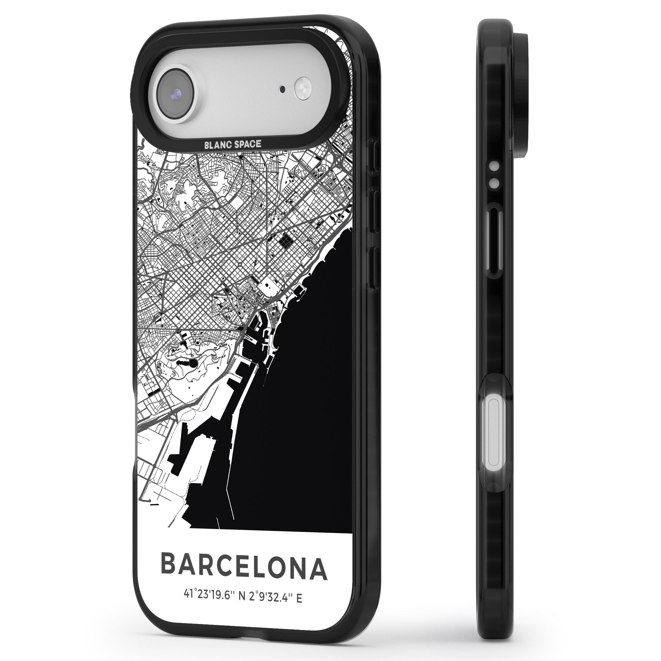 Barcelona Map iPhone 17 Air Impact Black Phone Case Side Profile