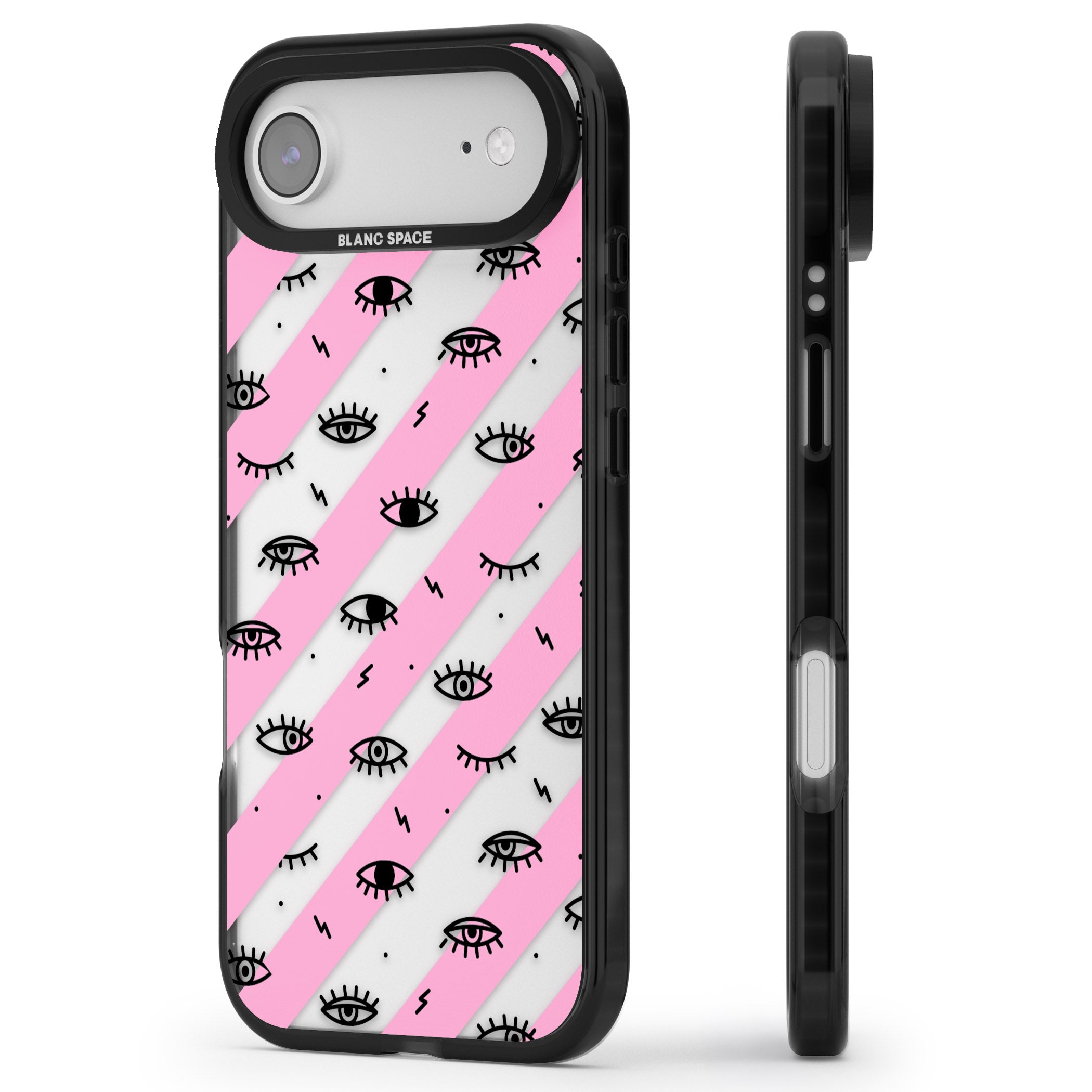 Pink Stripe Eyes iPhone 17 Air Impact Black Phone Case Side Profile