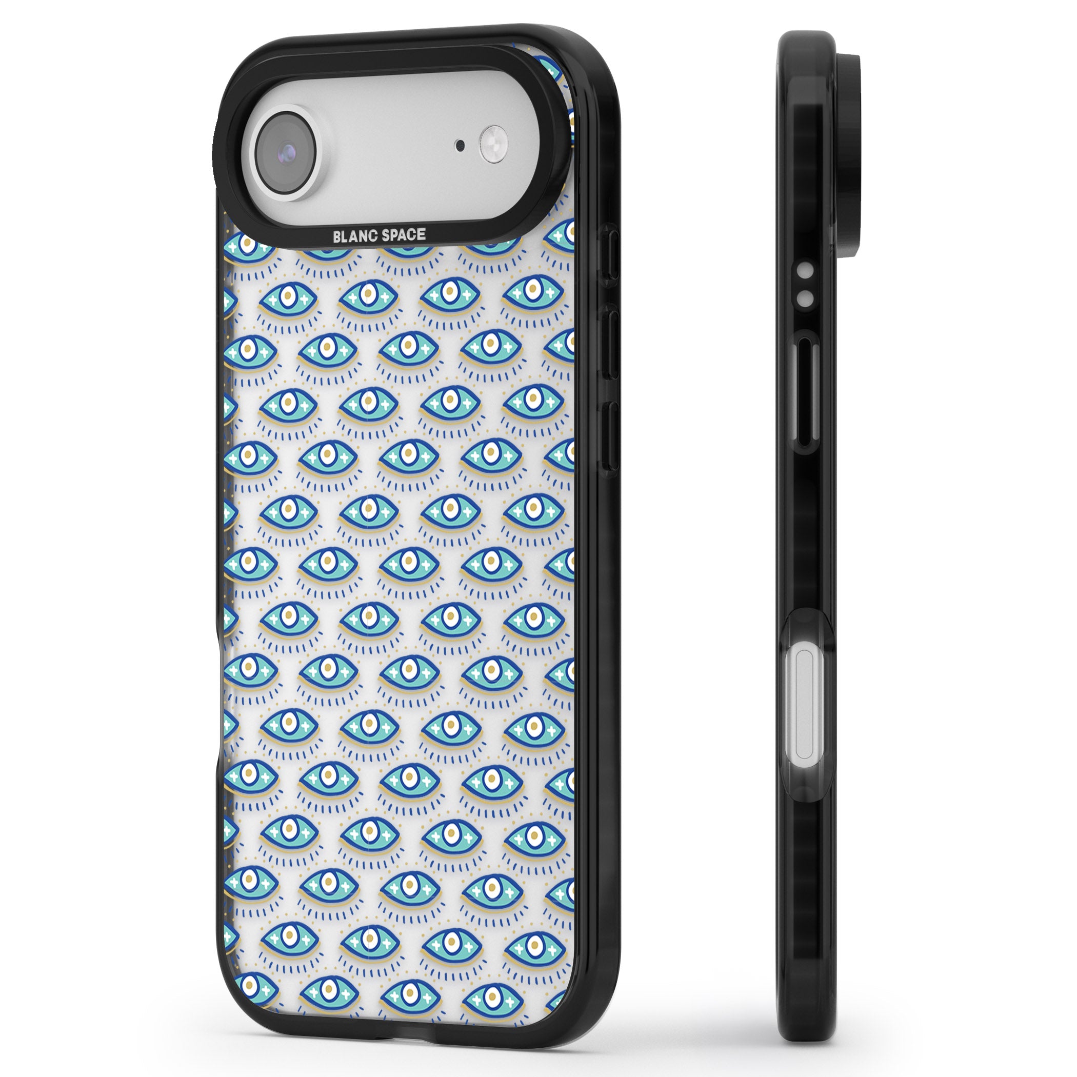 Psychedelic Eyes Pattern Color iPhone 17 Air Impact Black Phone Case Side Profile