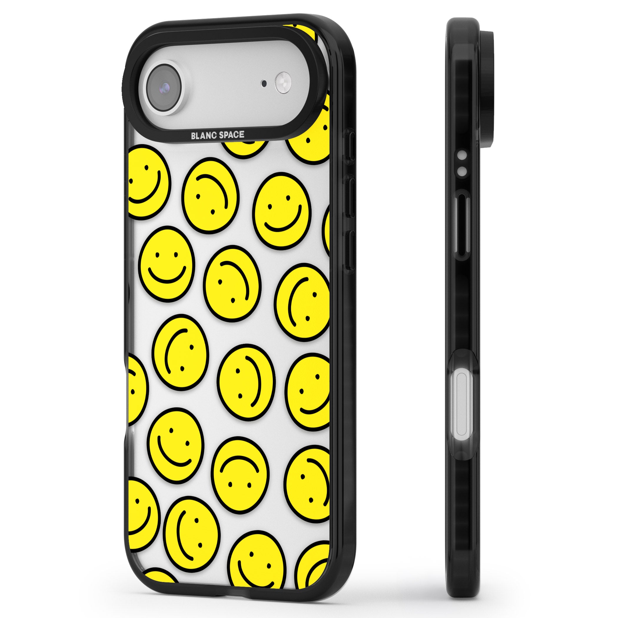 Smiley Face Pattern iPhone 17 Air Impact Black Phone Case Side Profile