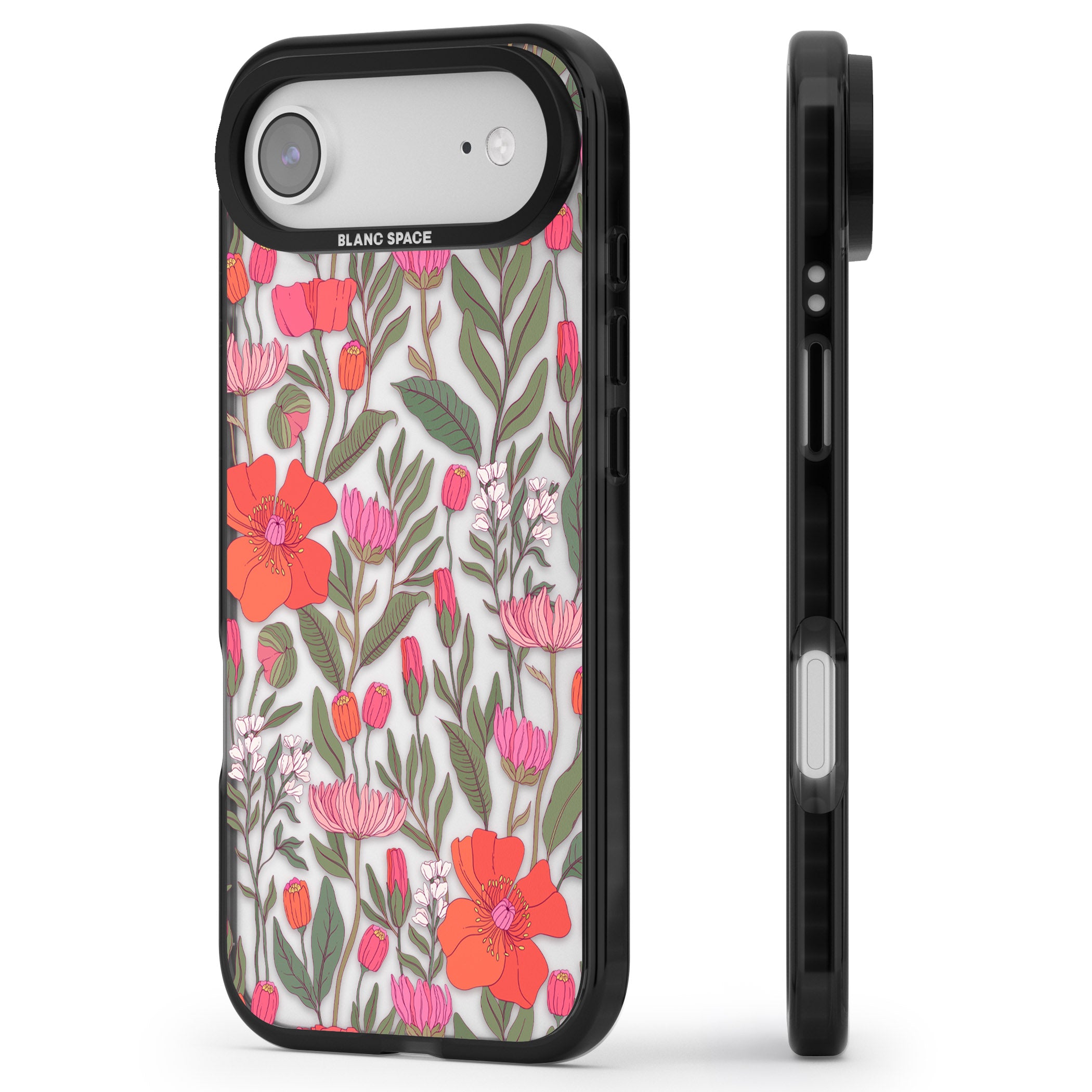 Peachy Floral iPhone 17 Air Impact Black Phone Case Side Profile