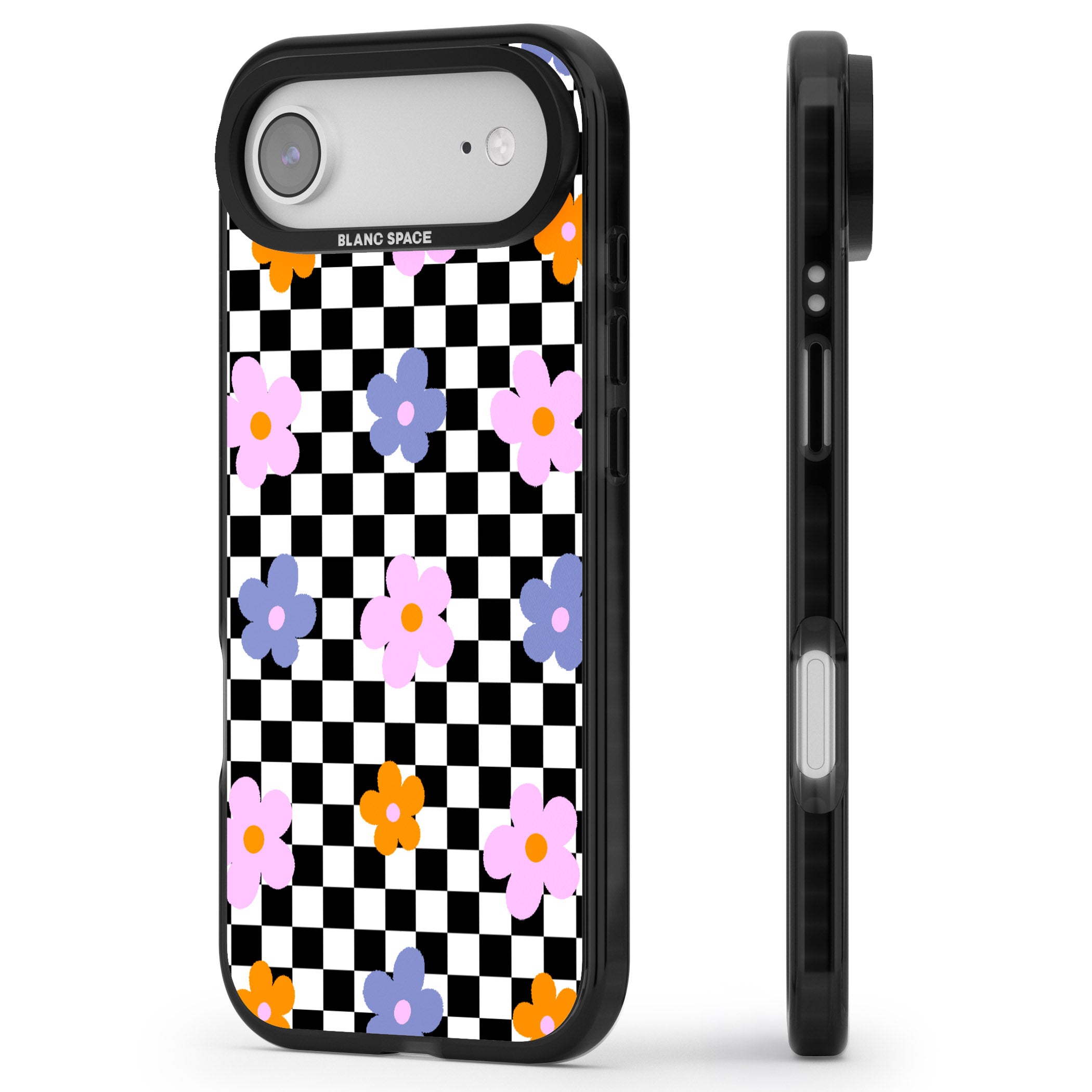 Checkered Blossom iPhone 17 Air Impact Black Phone Case Side Profile
