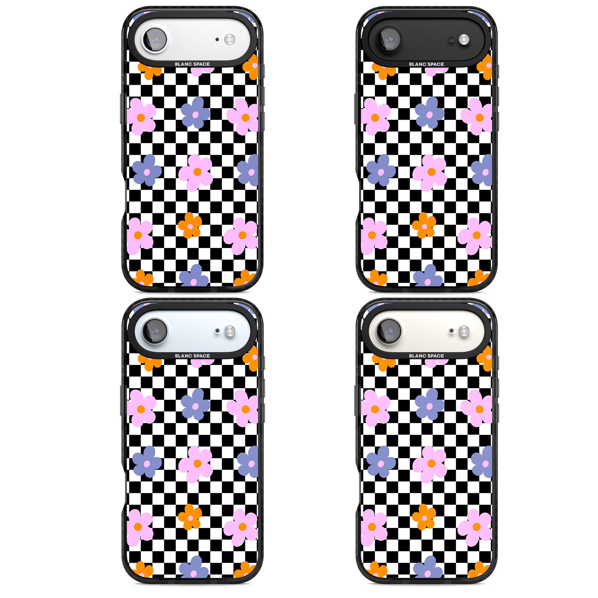 Checkered Blossom iPhone 17 Air Impact Black Phone Case APT Impact Protection