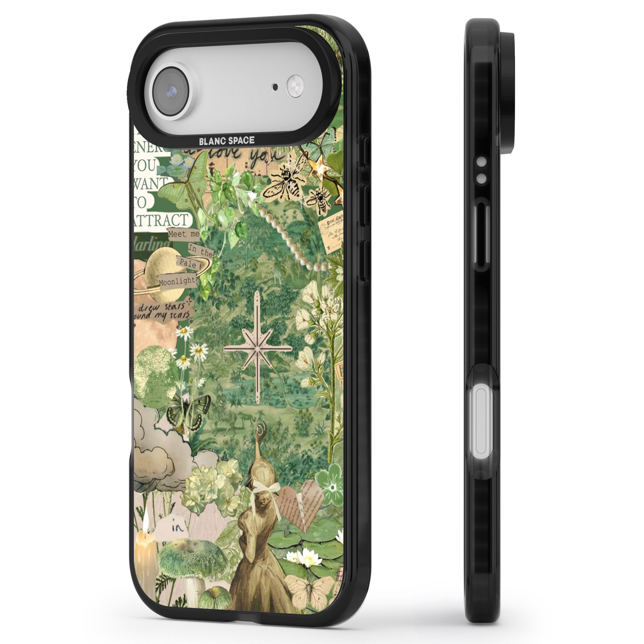 Green Vintage Collage iPhone 17 Air Impact Black Phone Case Side Profile