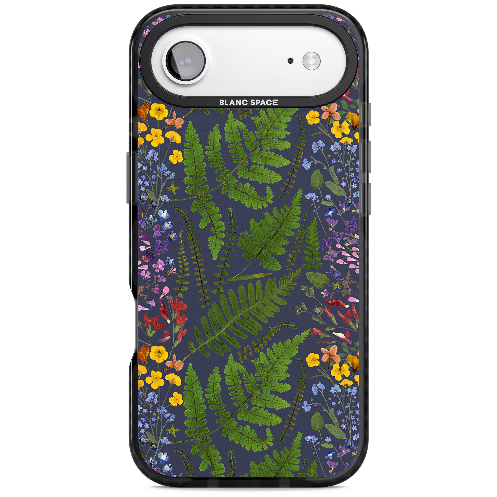 Busy Floral And Fern Design Navy iPhone 17 Air Impact Black Phone Case