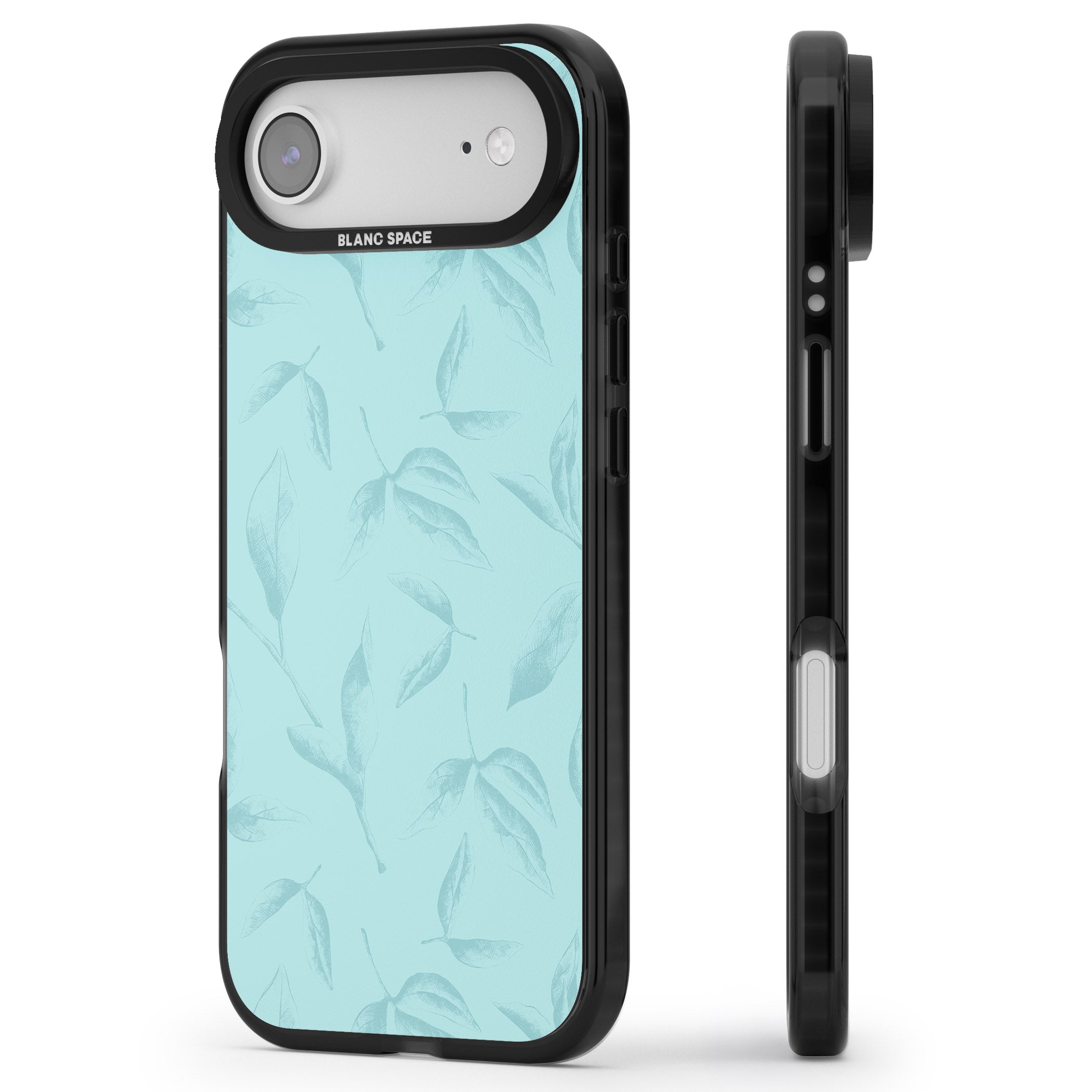 Blue Leaf Botanical iPhone 17 Air Impact Black Phone Case Side Profile