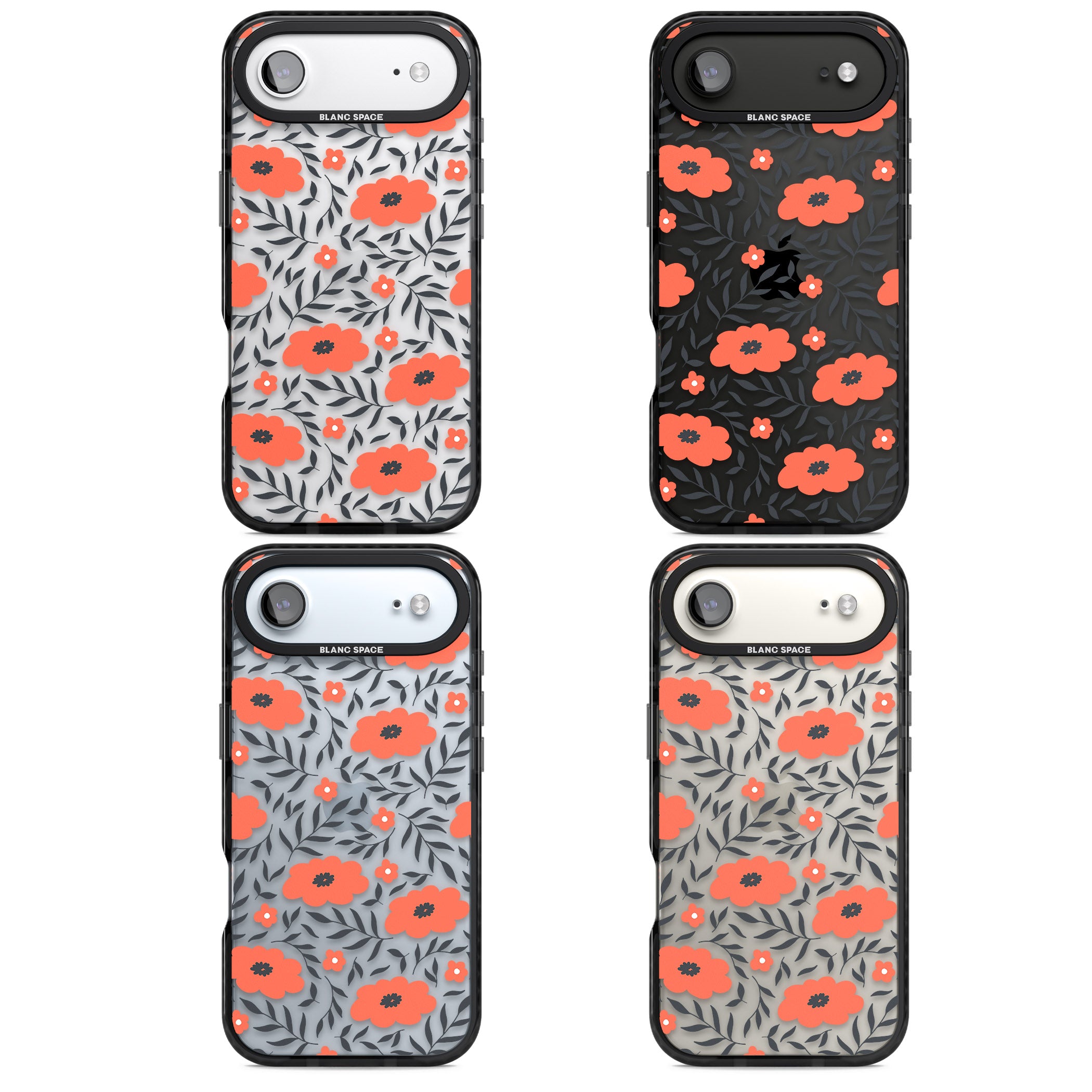 Red Poppy Floral iPhone 17 Air Impact Black Phone Case APT Impact Protection