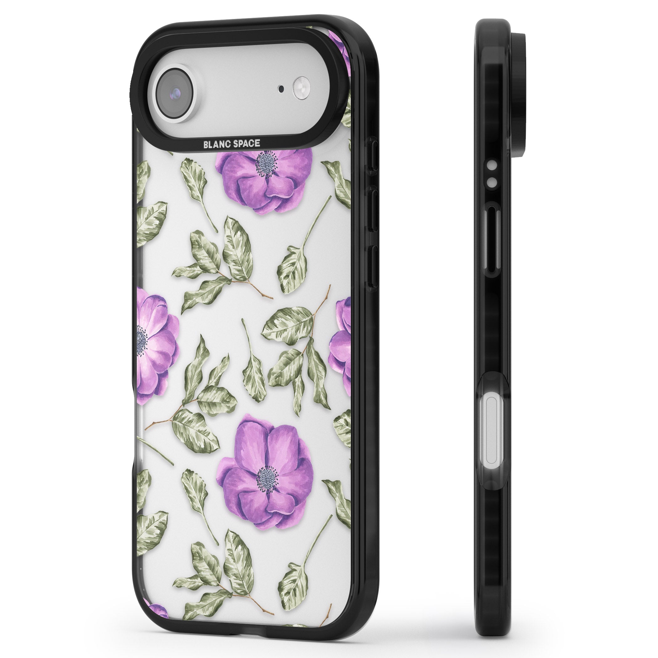 Purple Bloom Floral iPhone 17 Air Impact Black Phone Case Side Profile