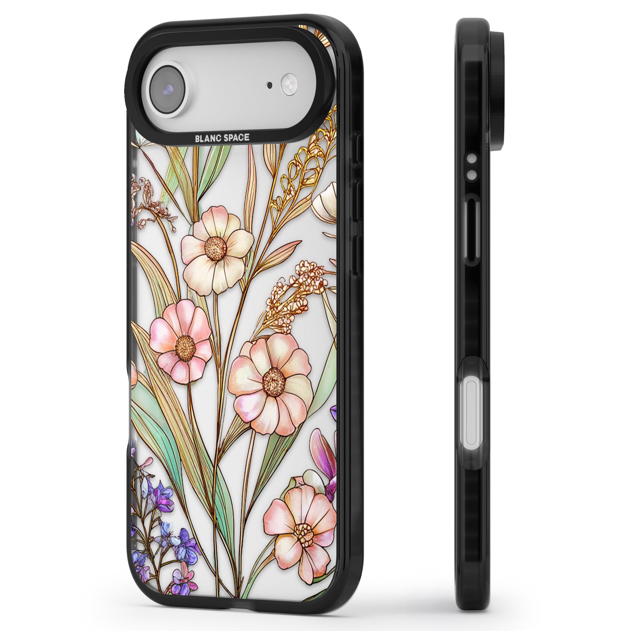 Glass Spring Flowers iPhone 17 Air Impact Black Phone Case Side Profile