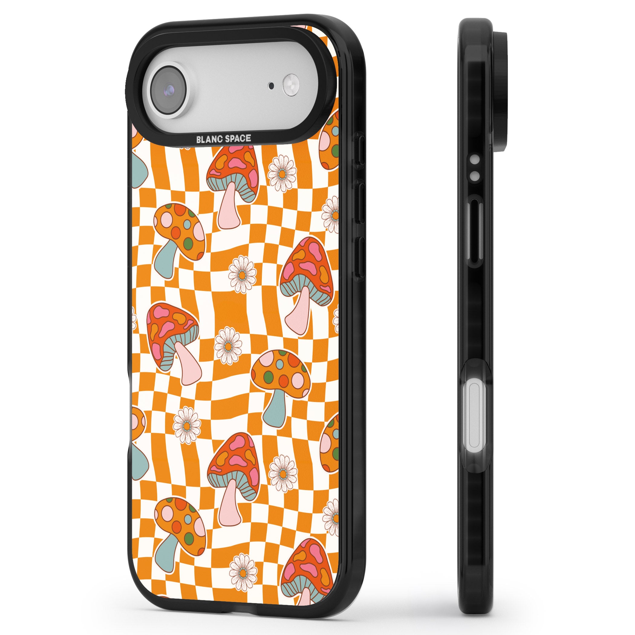 Wavy Checked Shrooms iPhone 17 Air Impact Black Phone Case Side Profile