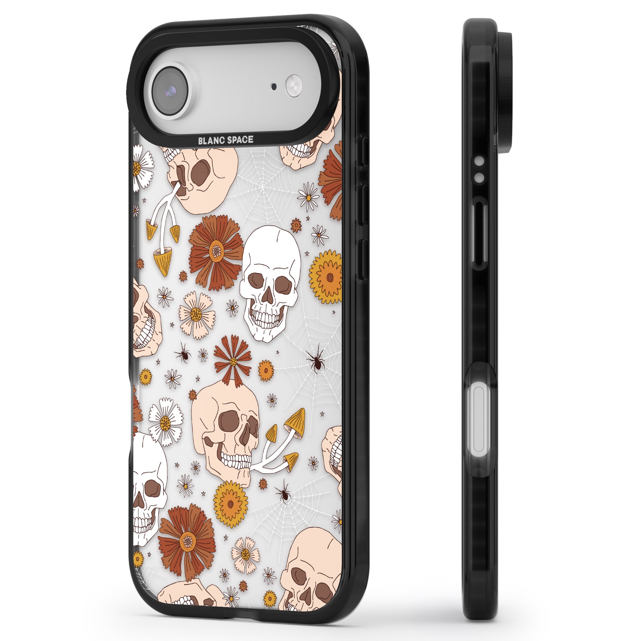 Halloween Skulls And Flowers iPhone 17 Air Impact Black Phone Case Side Profile