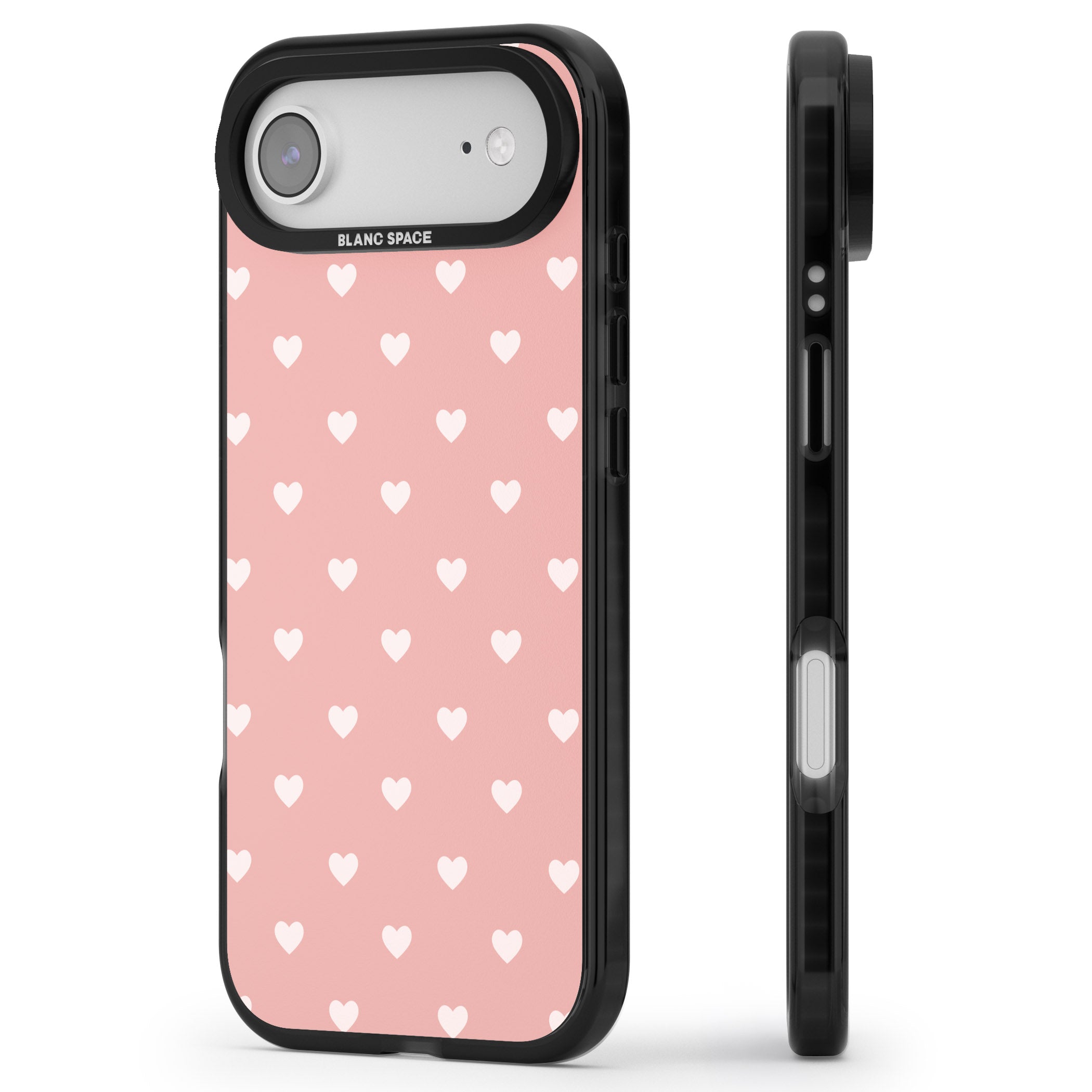 Small Heart Pattern: Pink iPhone 17 Air Impact Black Phone Case Side Profile