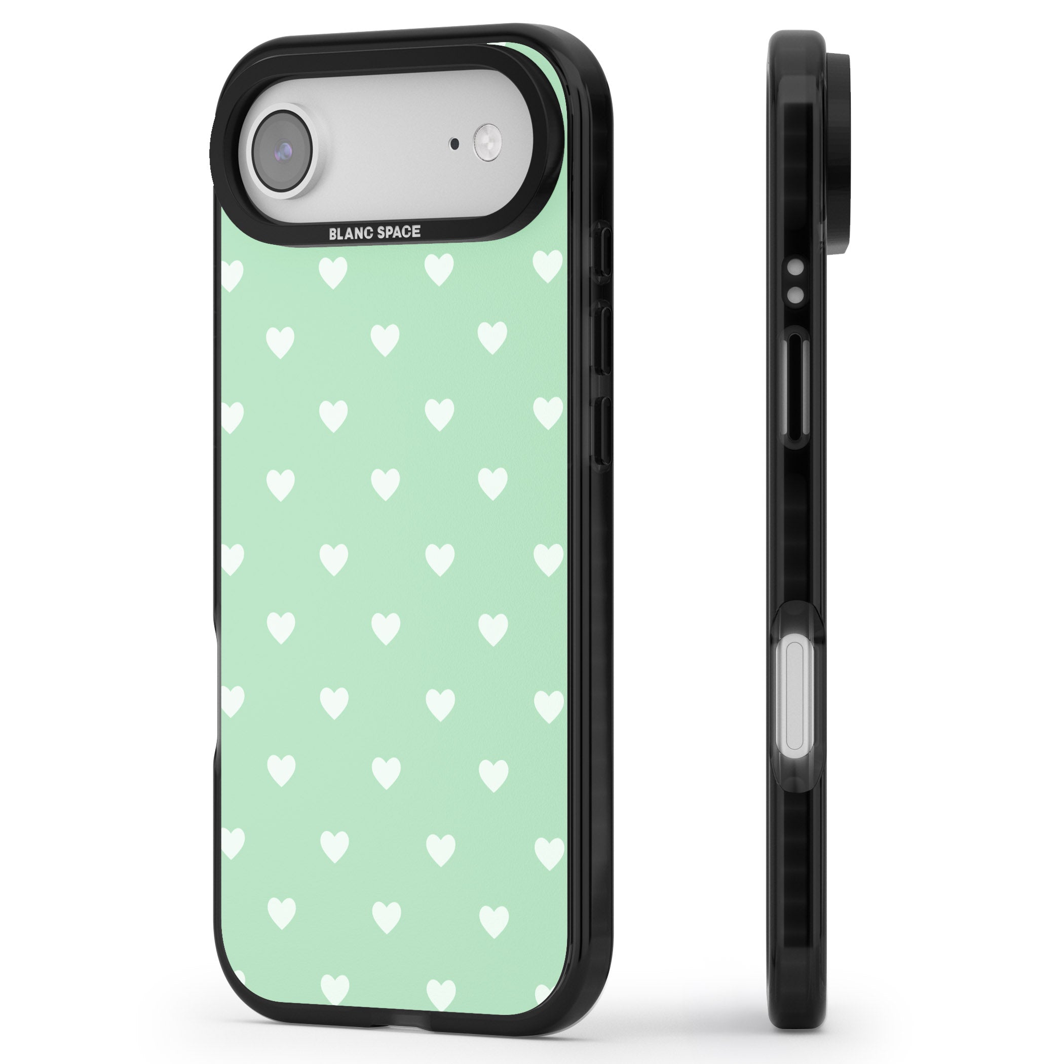 Small Heart Pattern: Green iPhone 17 Air Impact Black Phone Case Side Profile