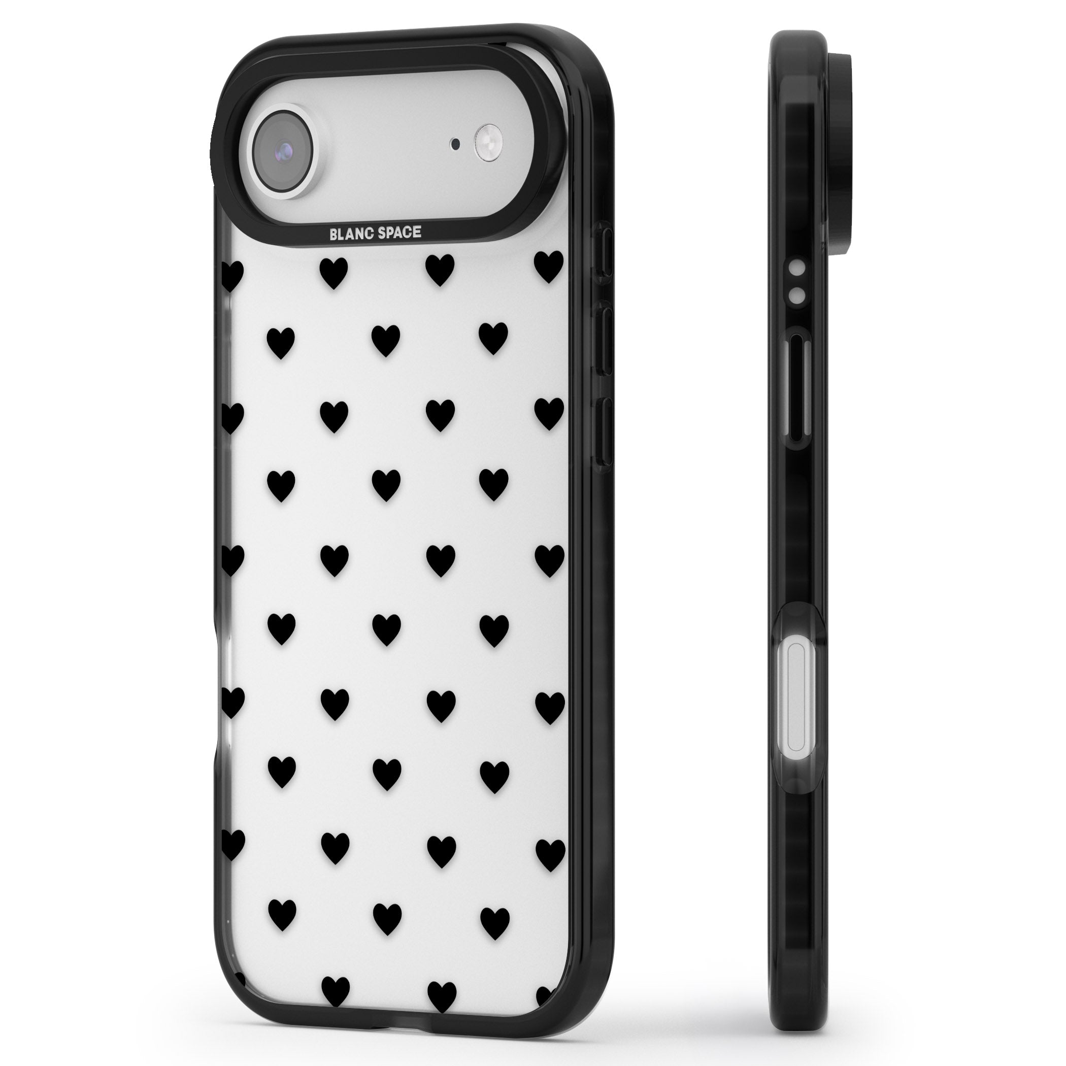 Small Heart Pattern: White & iPhone 17 Air Impact Black Phone Case Side Profile
