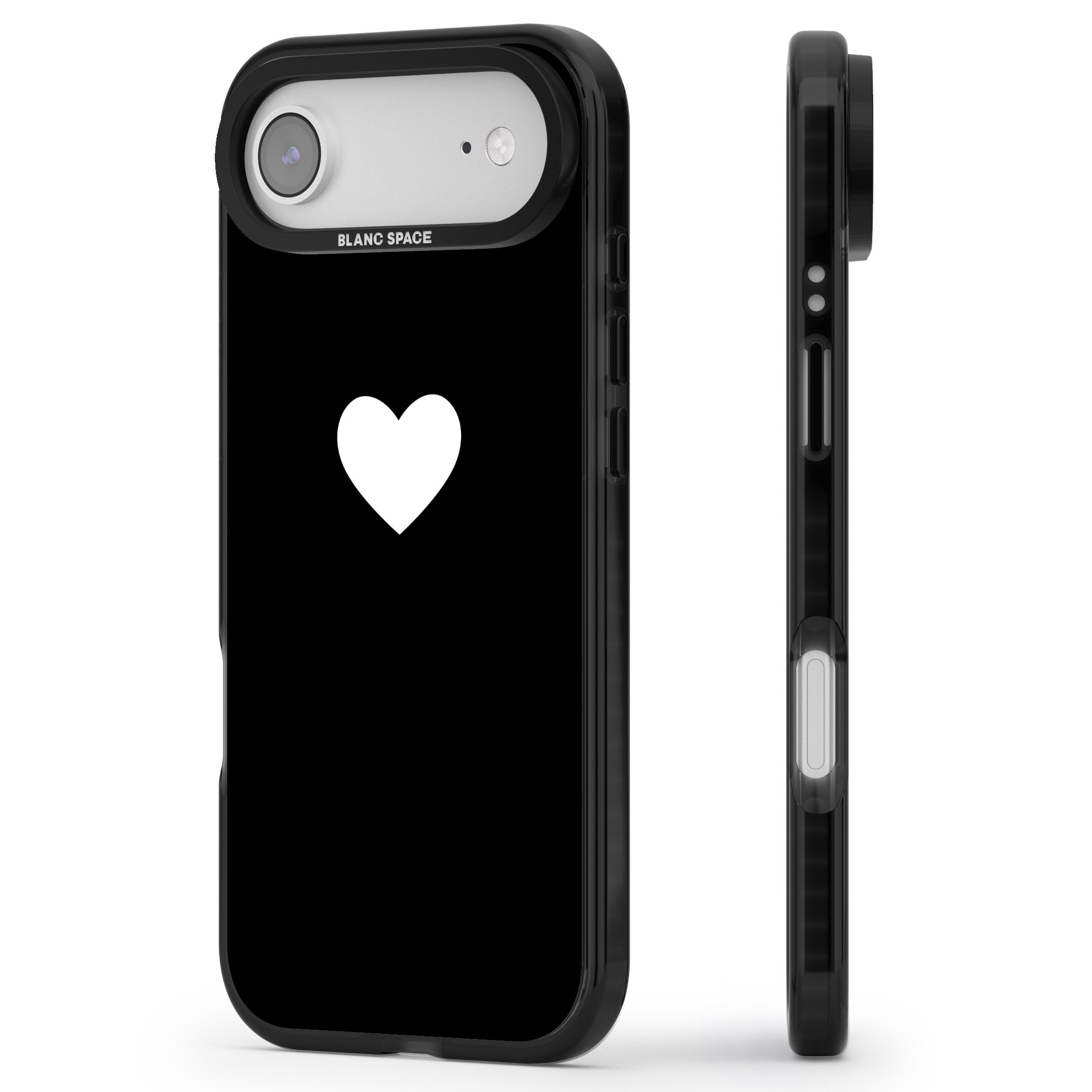 Single Heart Design: White & iPhone 17 Air Impact Black Phone Case Side Profile