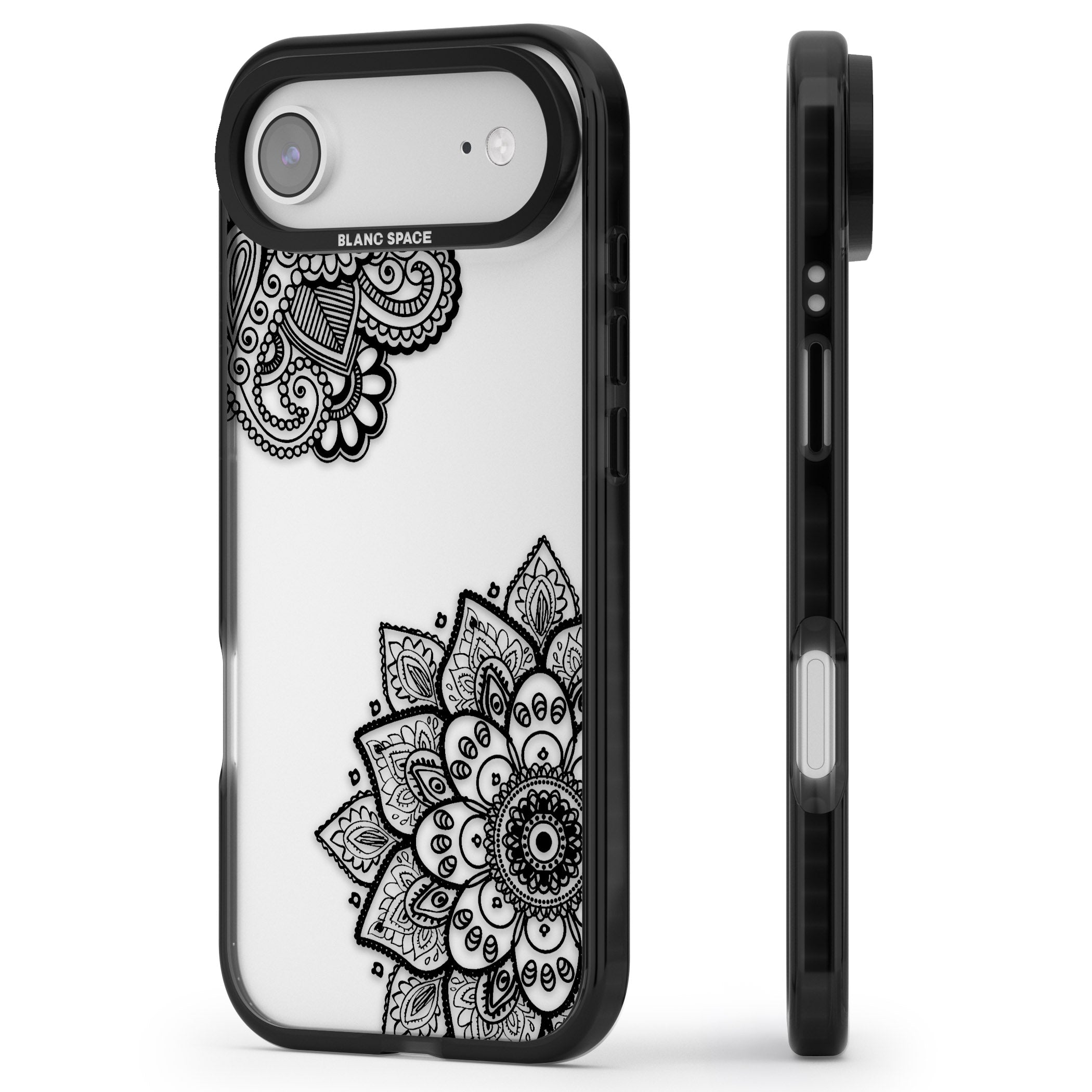 Black Henna Florals iPhone 17 Air Impact Black Phone Case Side Profile