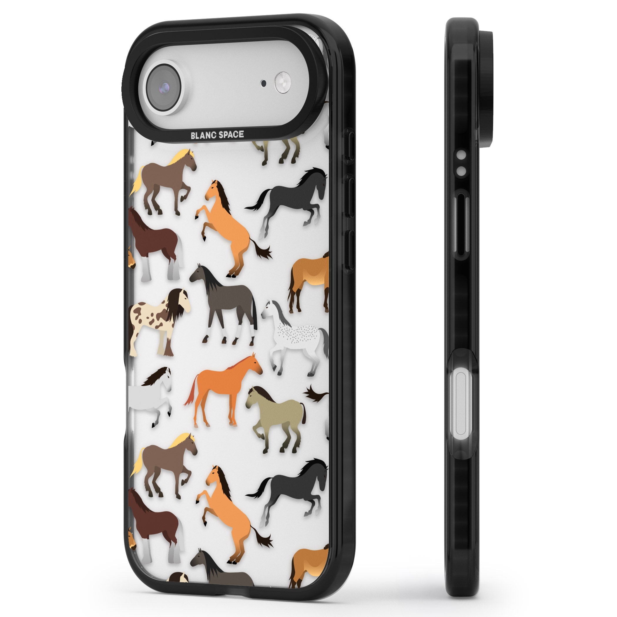 Horse Pattern iPhone 17 Air Impact Black Phone Case Side Profile
