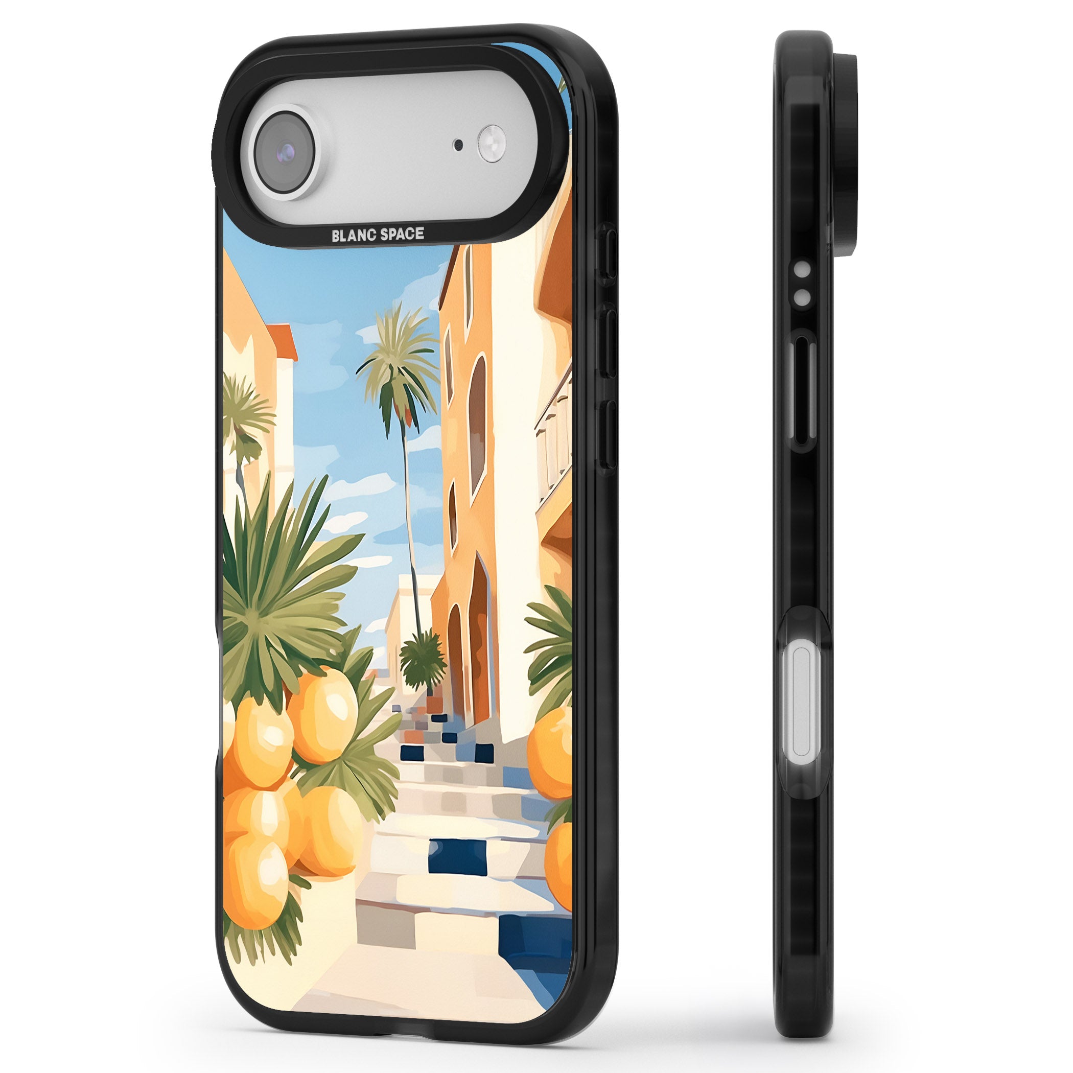 Mediterranean Village iPhone 17 Air Impact Black Phone Case Side Profile