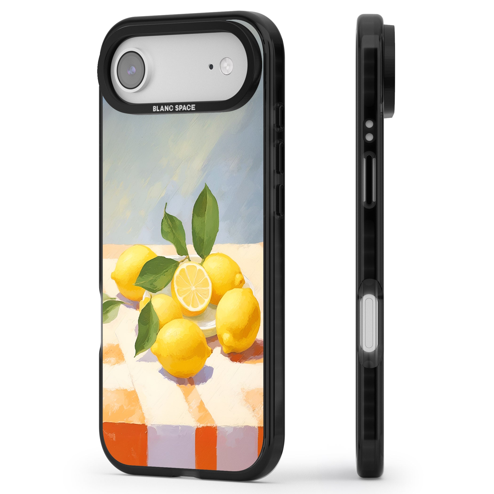 Lemons on Checkered Cloth iPhone 17 Air Impact Black Phone Case Side Profile