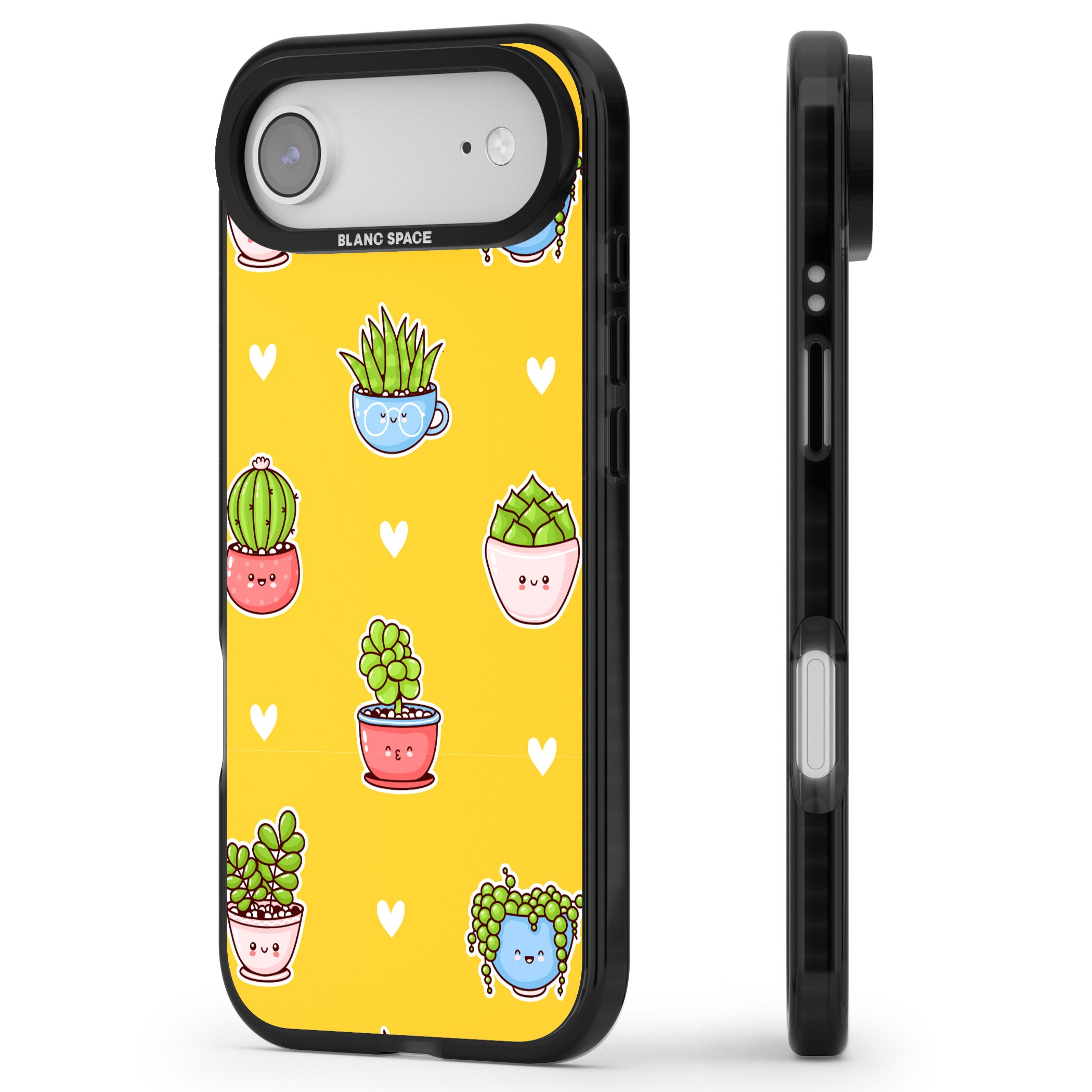 Plant Faces Kawaii Pattern iPhone 17 Air Impact Black Phone Case Side Profile