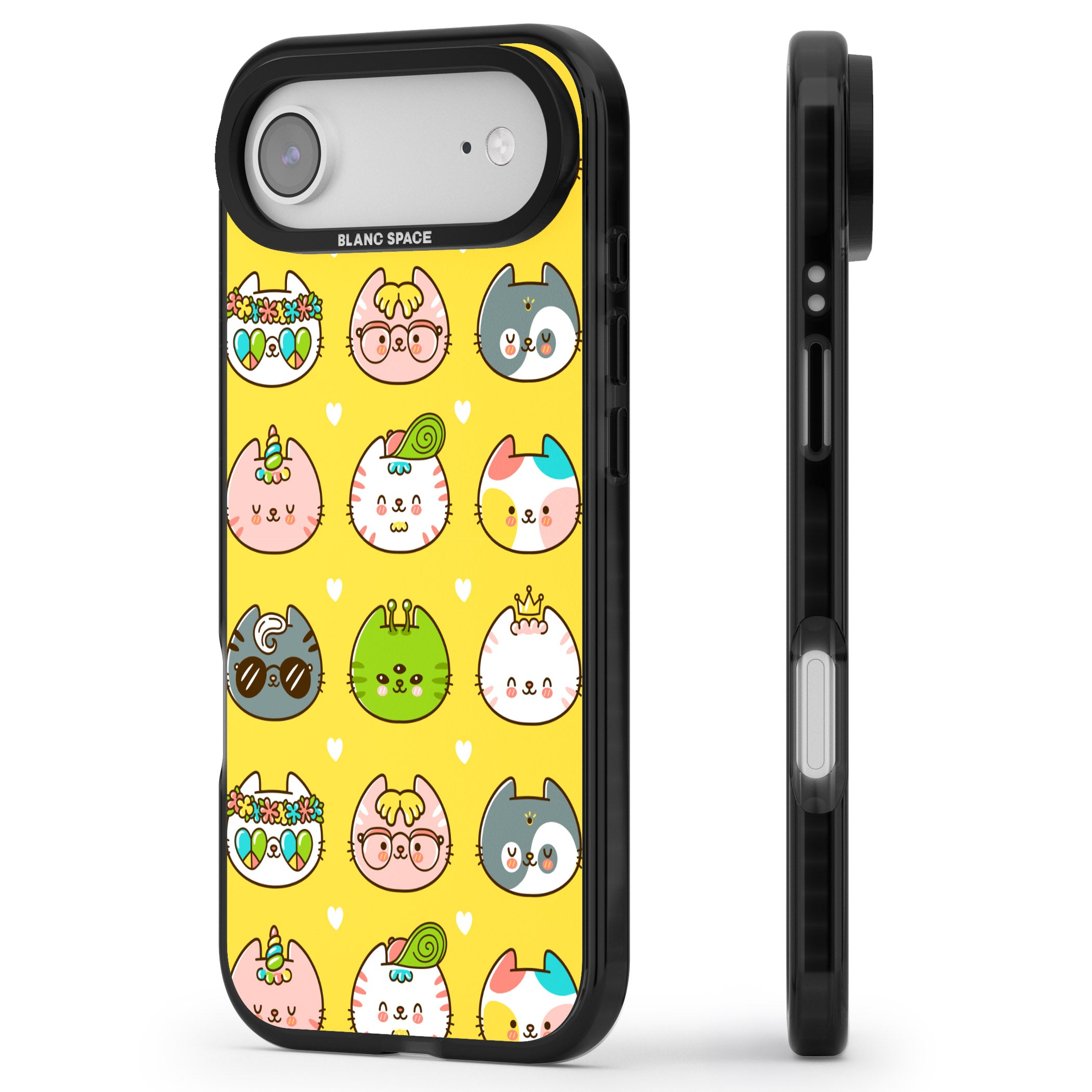 Mythical Cats Kawaii Pattern iPhone 17 Air Impact Black Phone Case Side Profile