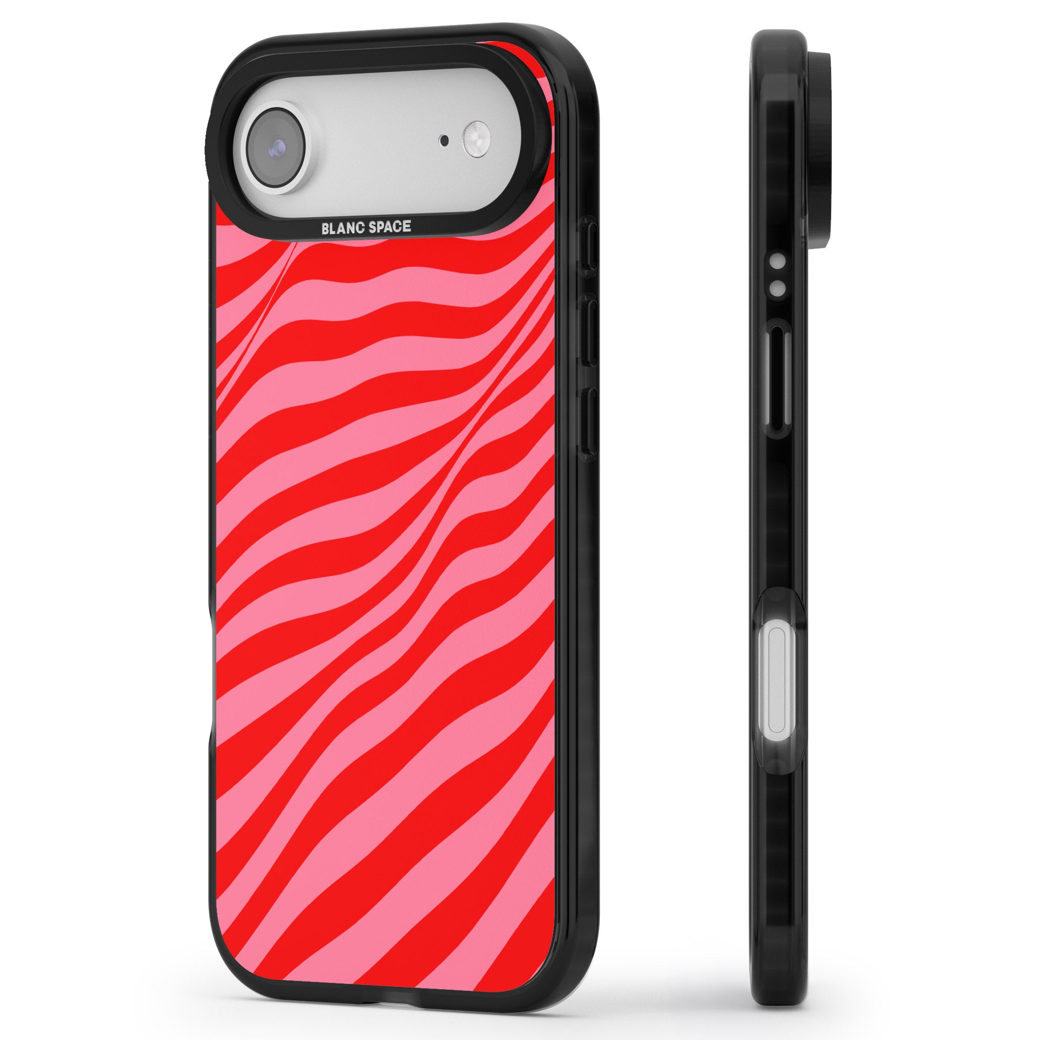 Pink & Red Distorted Line iPhone 17 Air Impact Black Phone Case Side Profile
