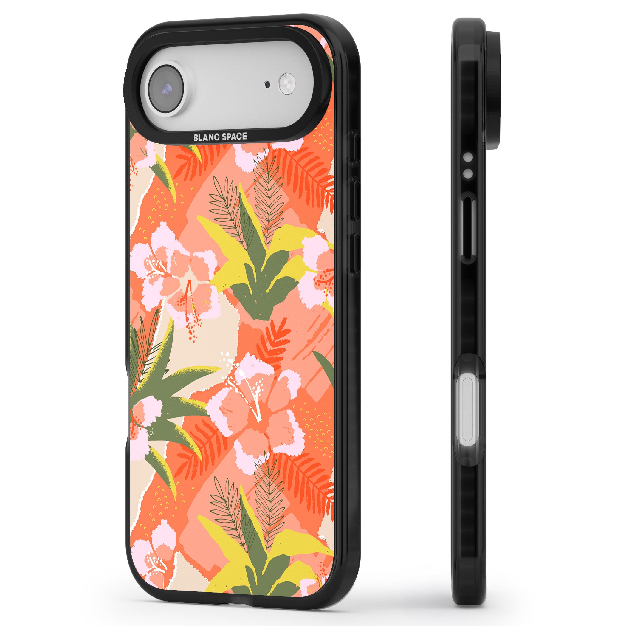 Hawaiian Flowers Abstract Pattern iPhone 17 Air Impact Pro Black Phone Case Side Profile