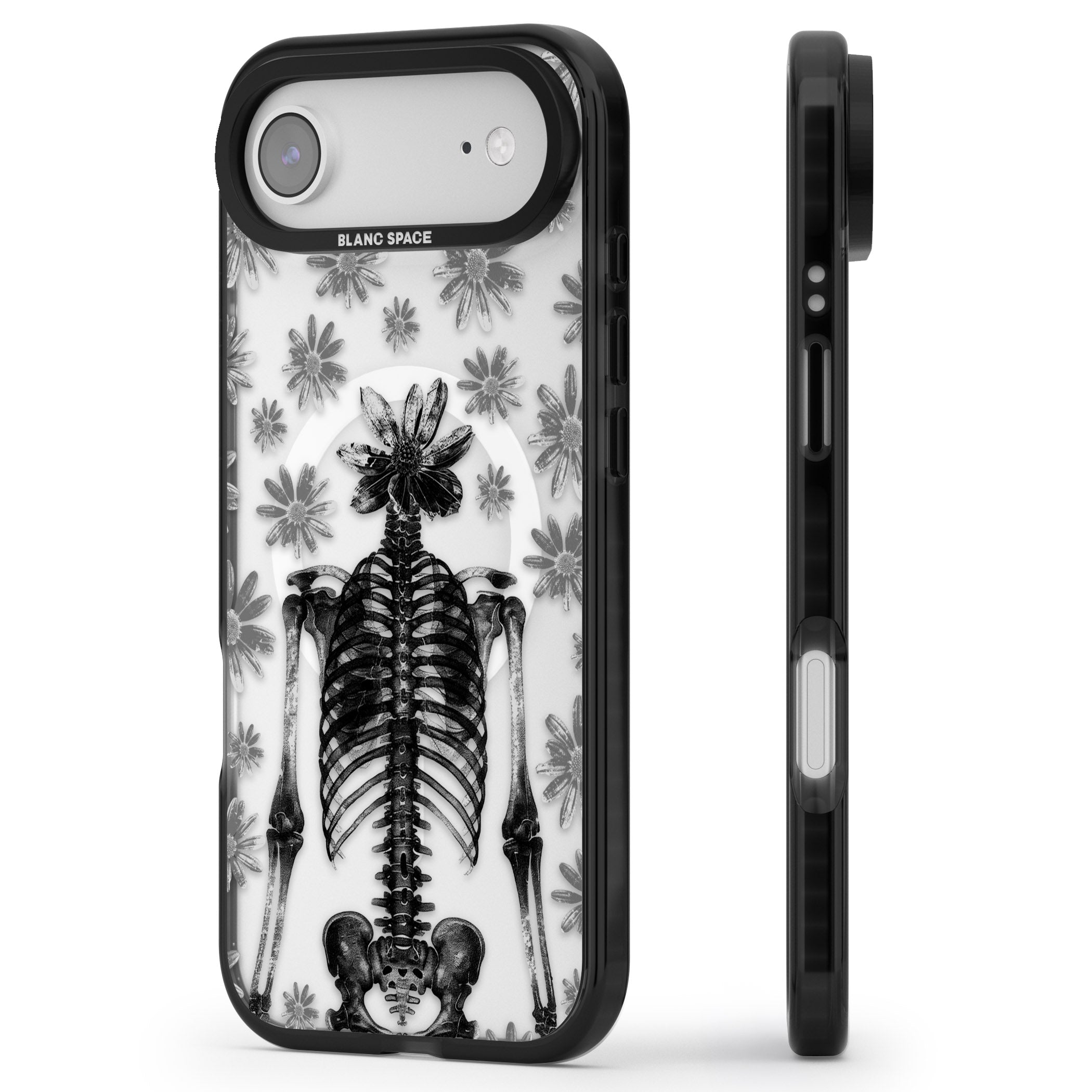 Skeleton Flower iPhone 17 Air Impact Pro Black Phone Case Side Profile