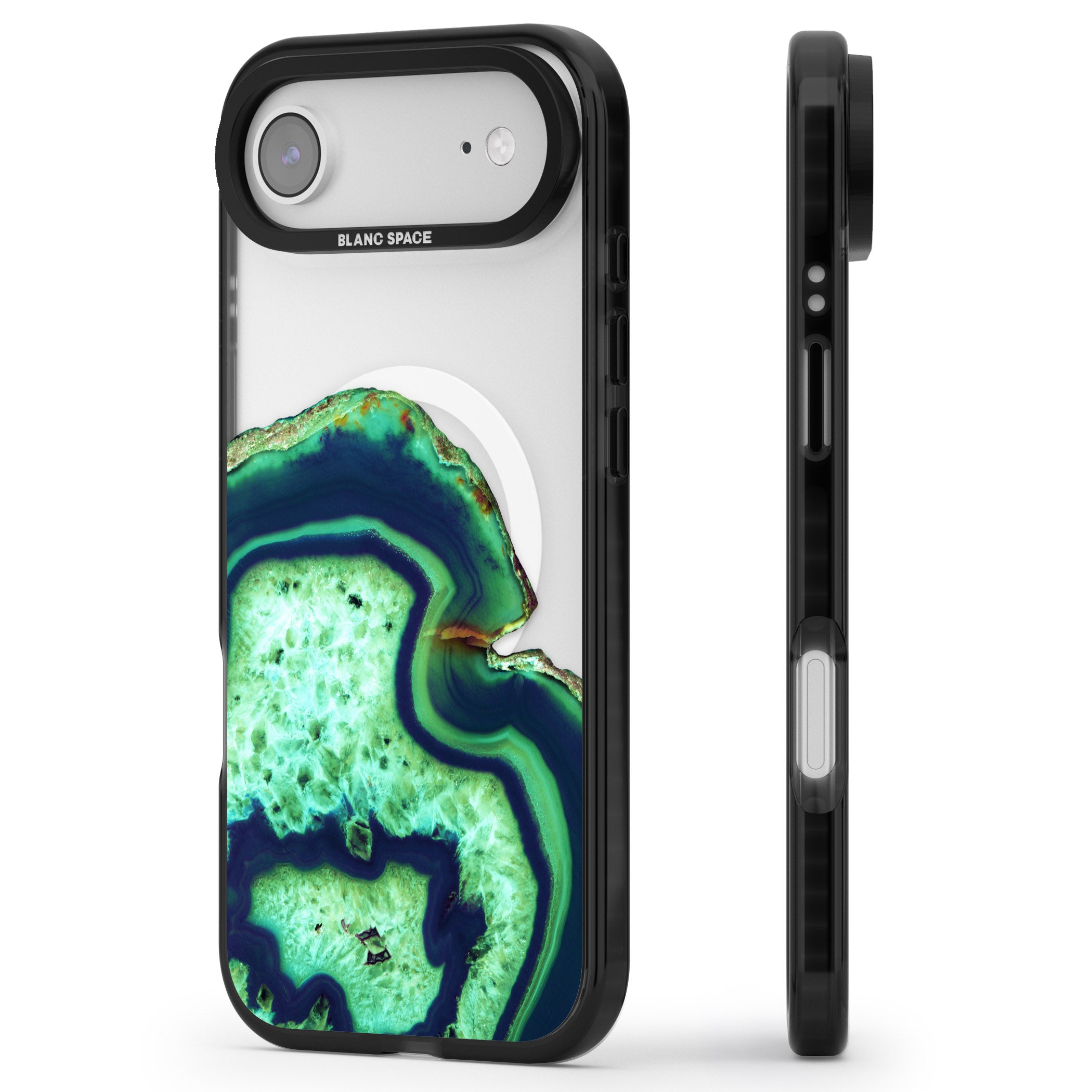 Emerald Agate Slice iPhone 17 Air Impact Pro Black Phone Case Side Profile