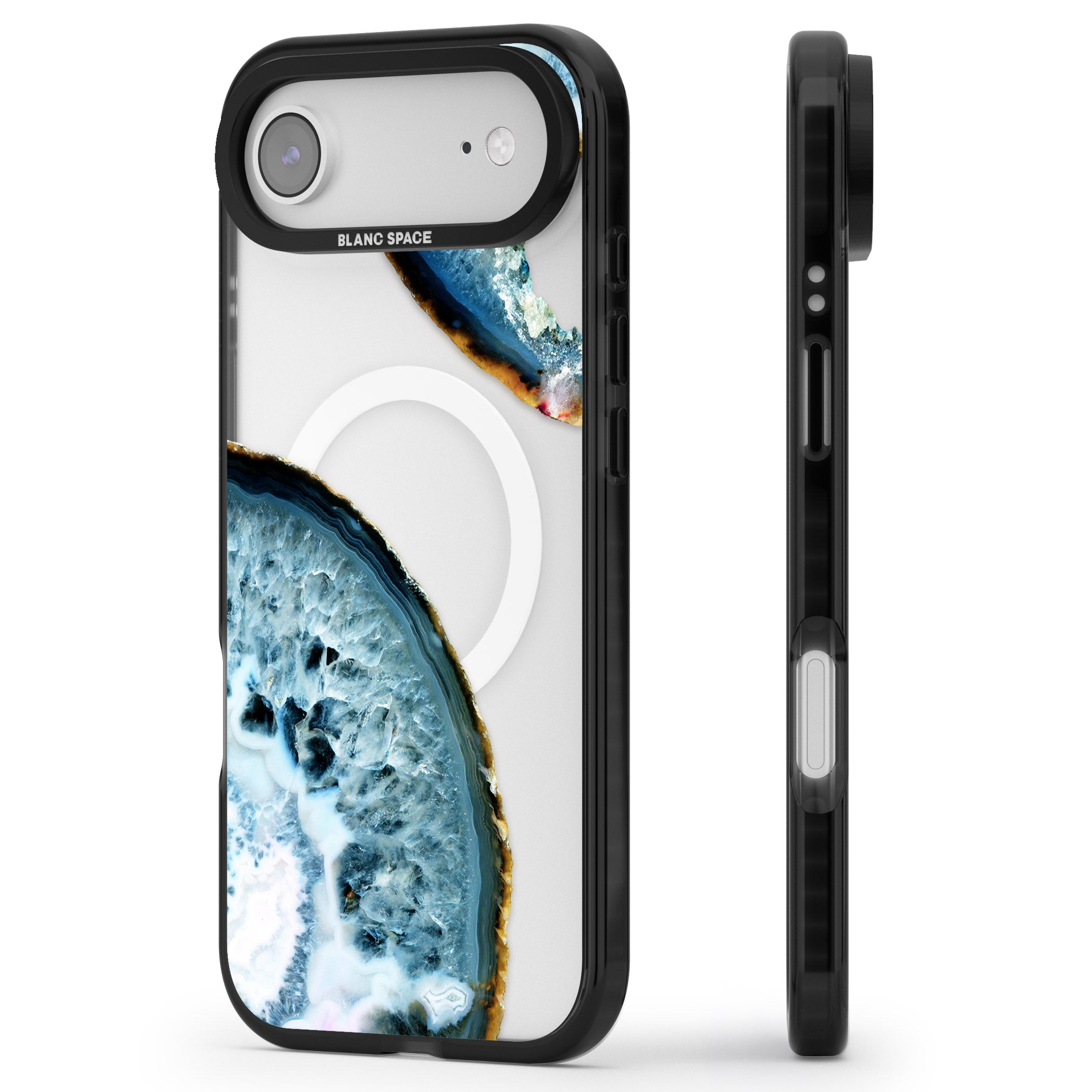 Blue Agate Slice iPhone 17 Air Impact Pro Black Phone Case Side Profile