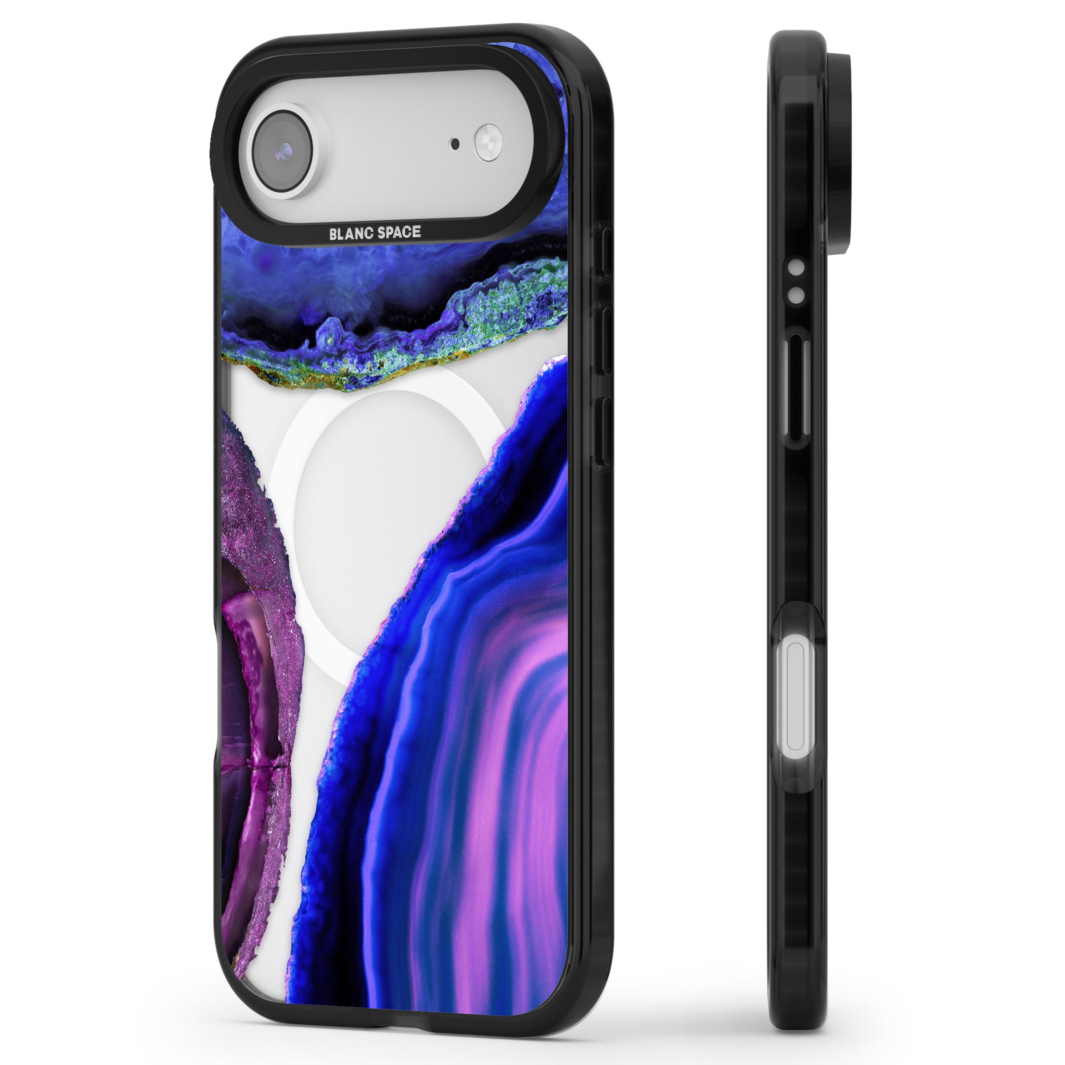 Violet Agate Slice iPhone 17 Air Impact Pro Black Phone Case Side Profile