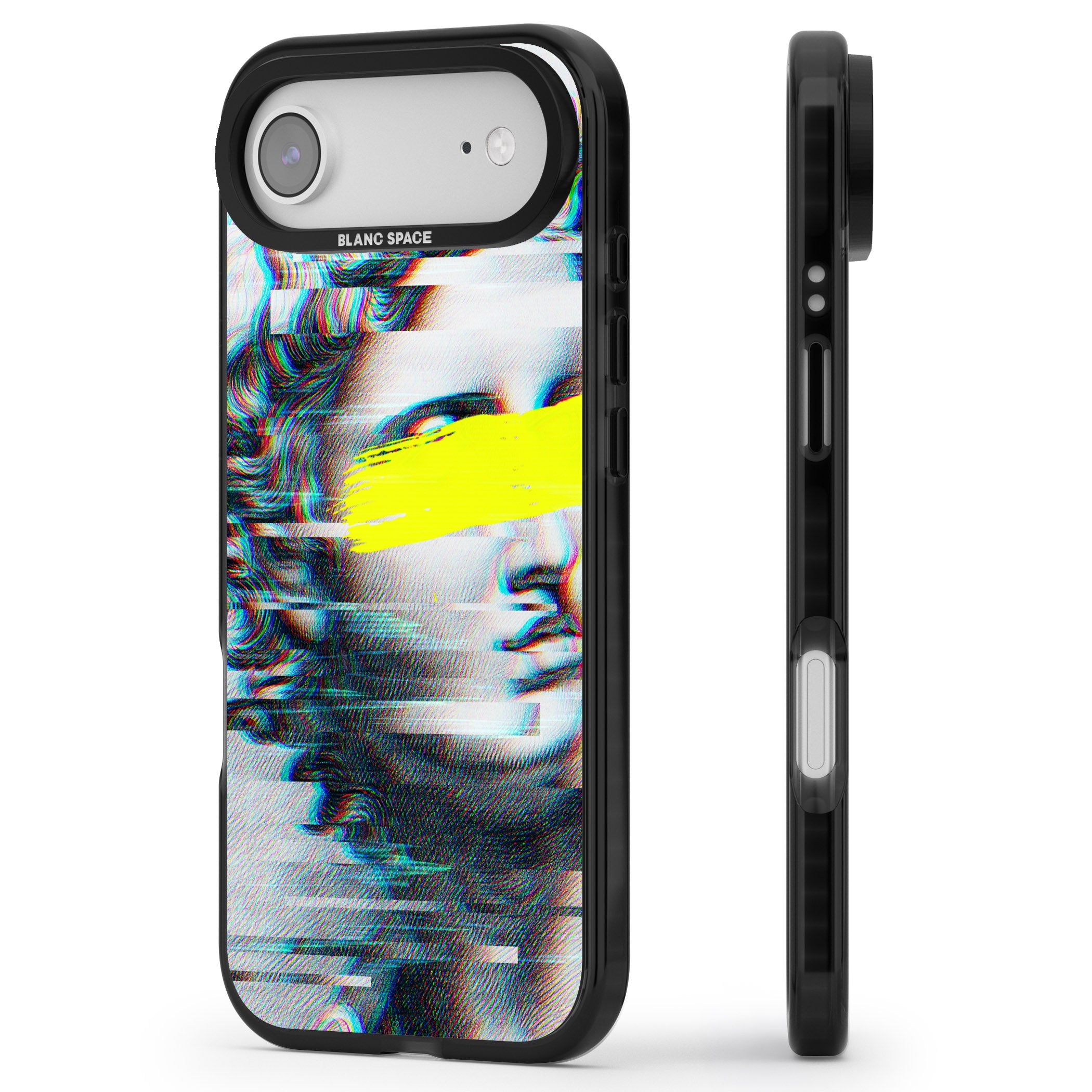 Glitched Fragment iPhone 17 Air Impact Pro Black Phone Case Side Profile