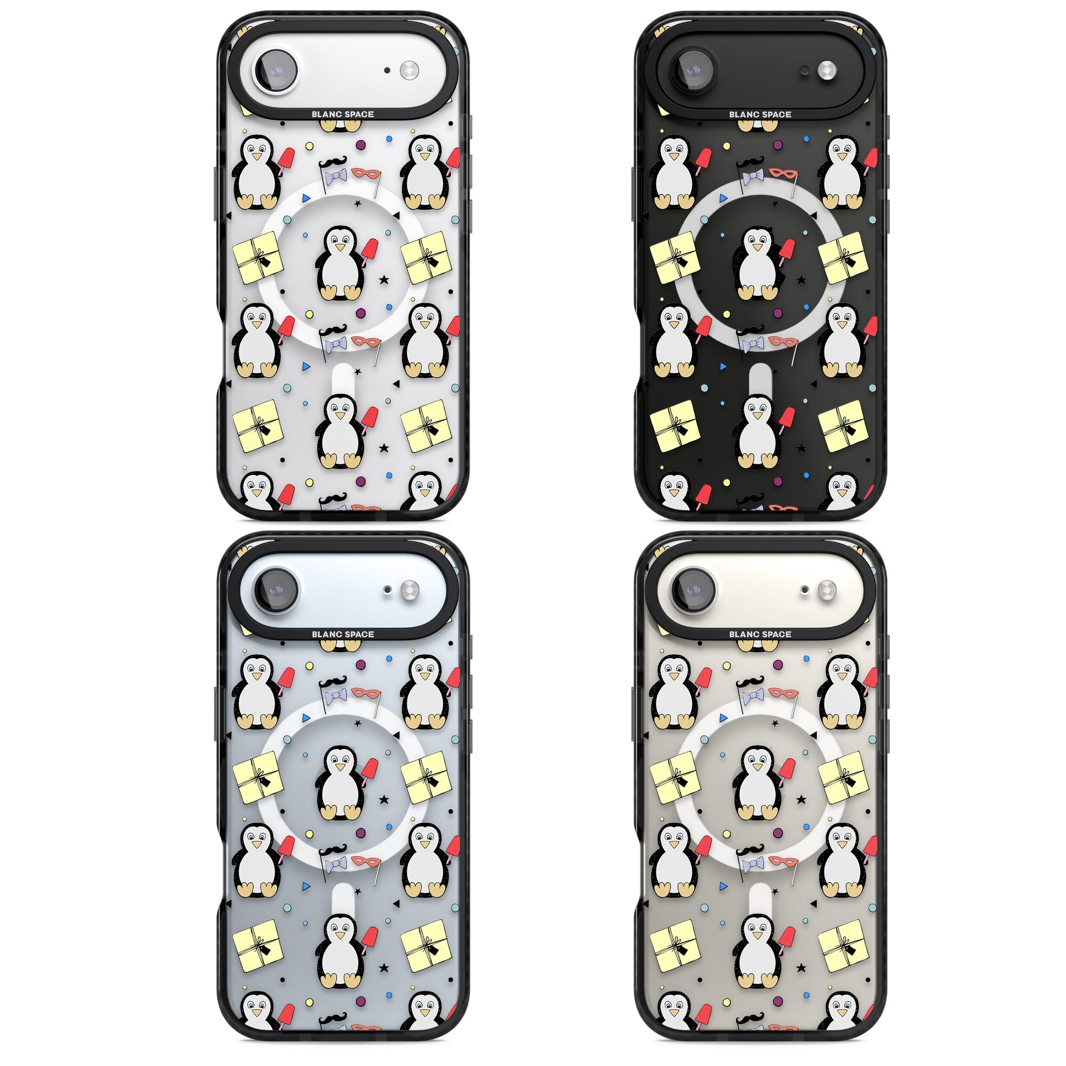 Cute Penguin Pattern Clear iPhone 17 Air Impact Pro Black Phone Case APT Impact Protection