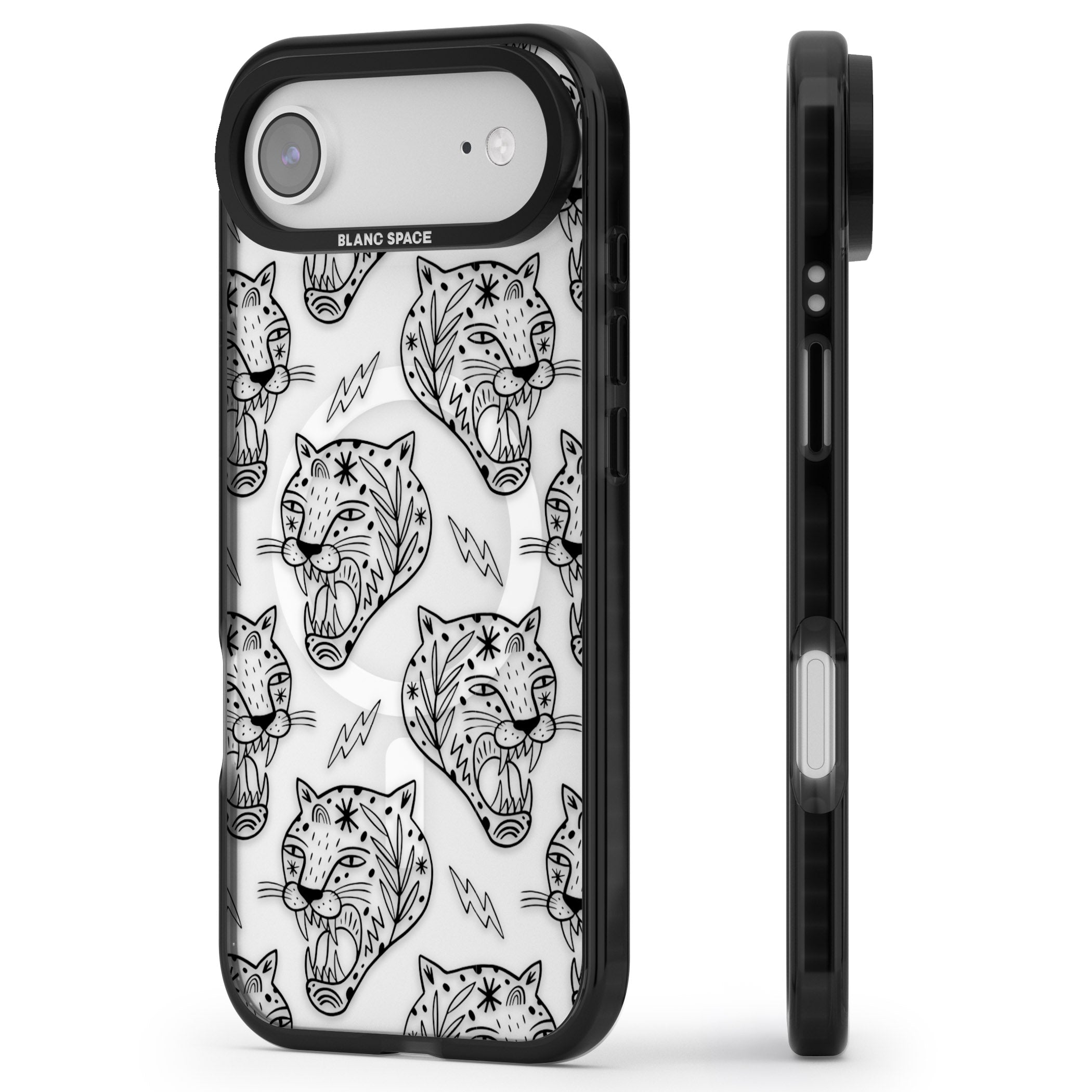 Black Tiger Roar Pattern iPhone 17 Air Impact Pro Black Phone Case Side Profile