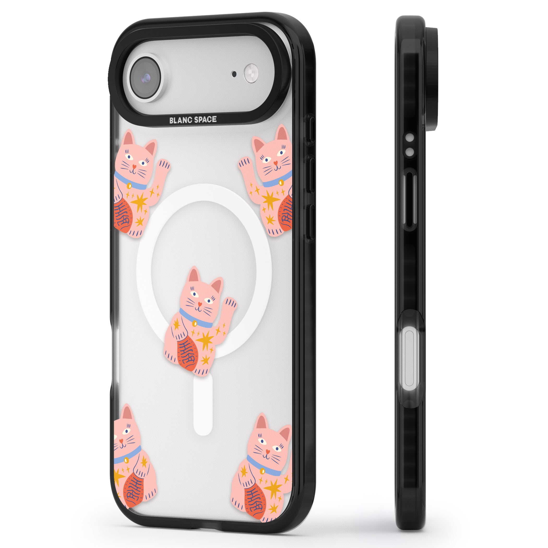 Waving Cat Pattern iPhone 17 Air Impact Pro Black Phone Case Side Profile