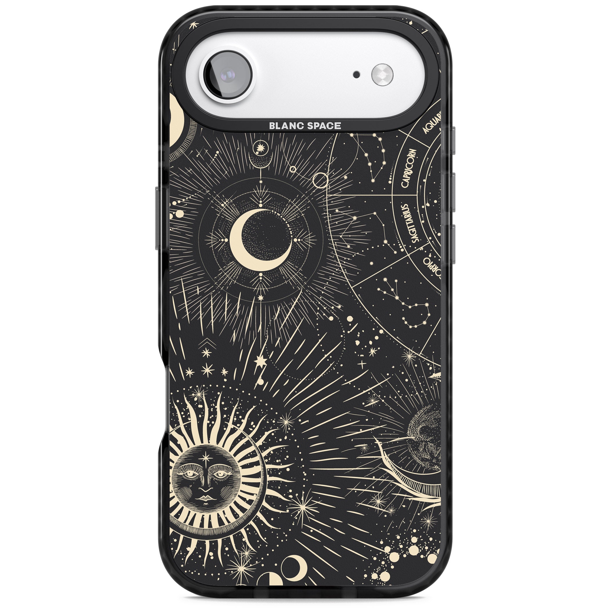 Cosmic Sun & Symbols Zodiac iPhone 17 Air Impact Pro Black Phone Case
