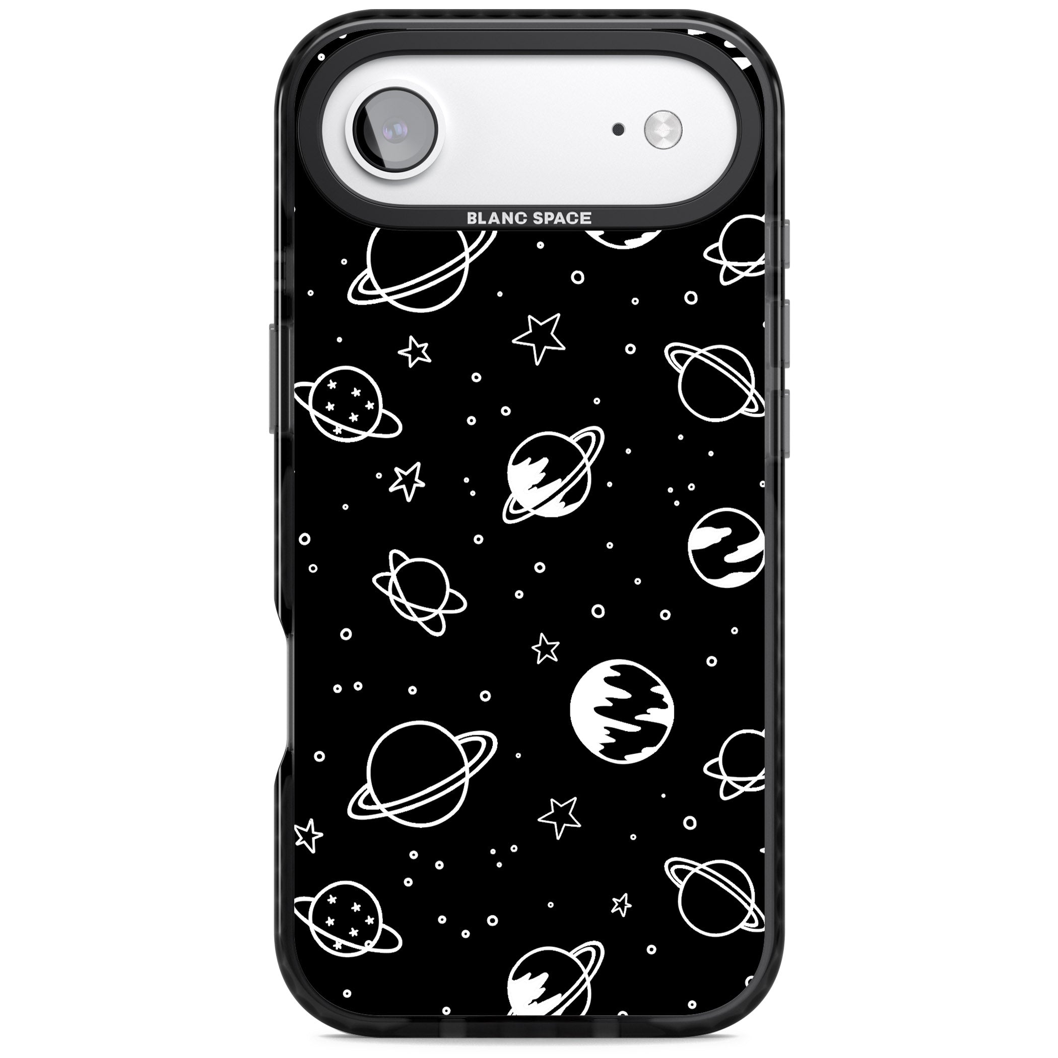 Cosmic Sketch White Black iPhone 17 Air Impact Pro Black Phone Case
