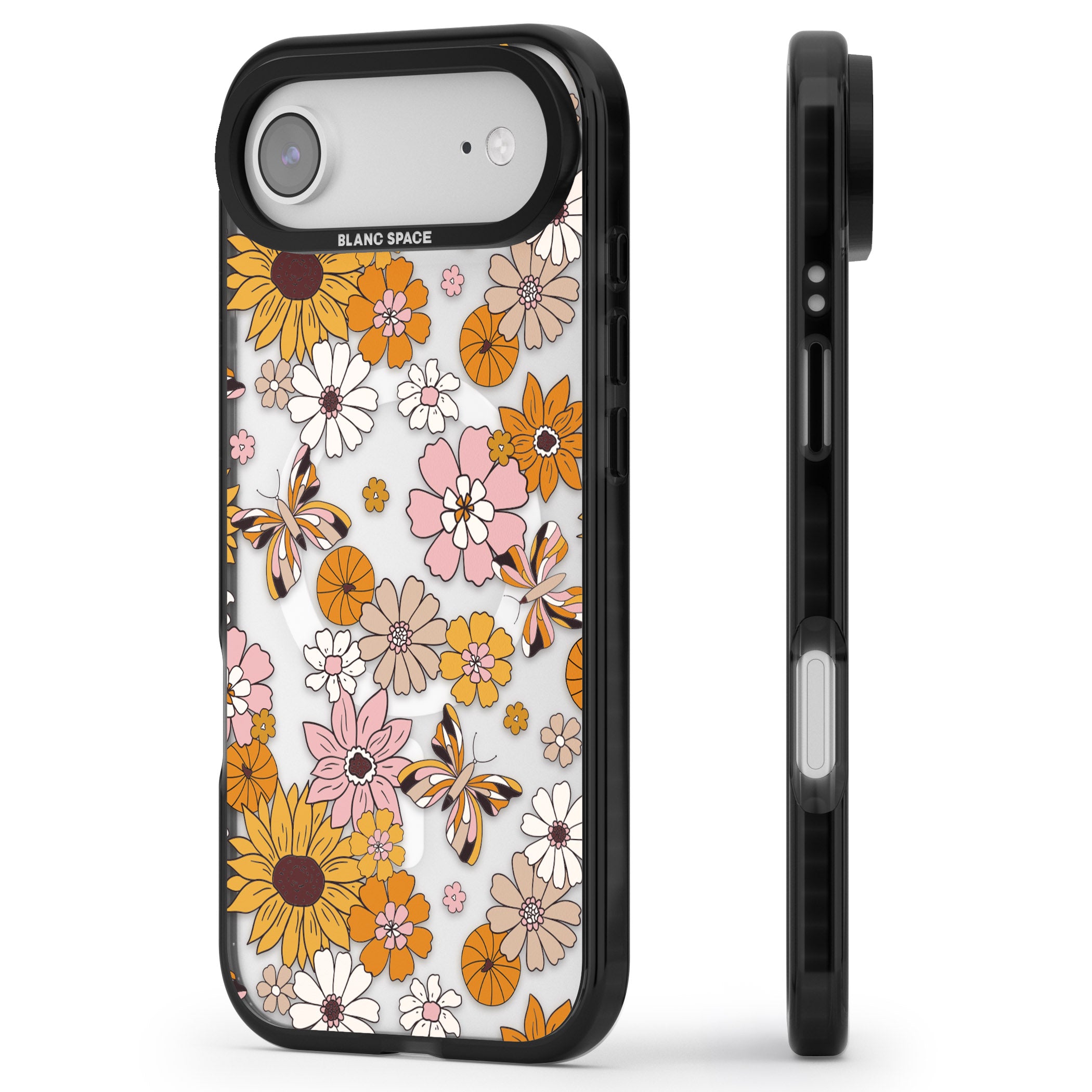 Butterfly Bloom Autumn Floral iPhone 17 Air Impact Pro Black Phone Case Side Profile