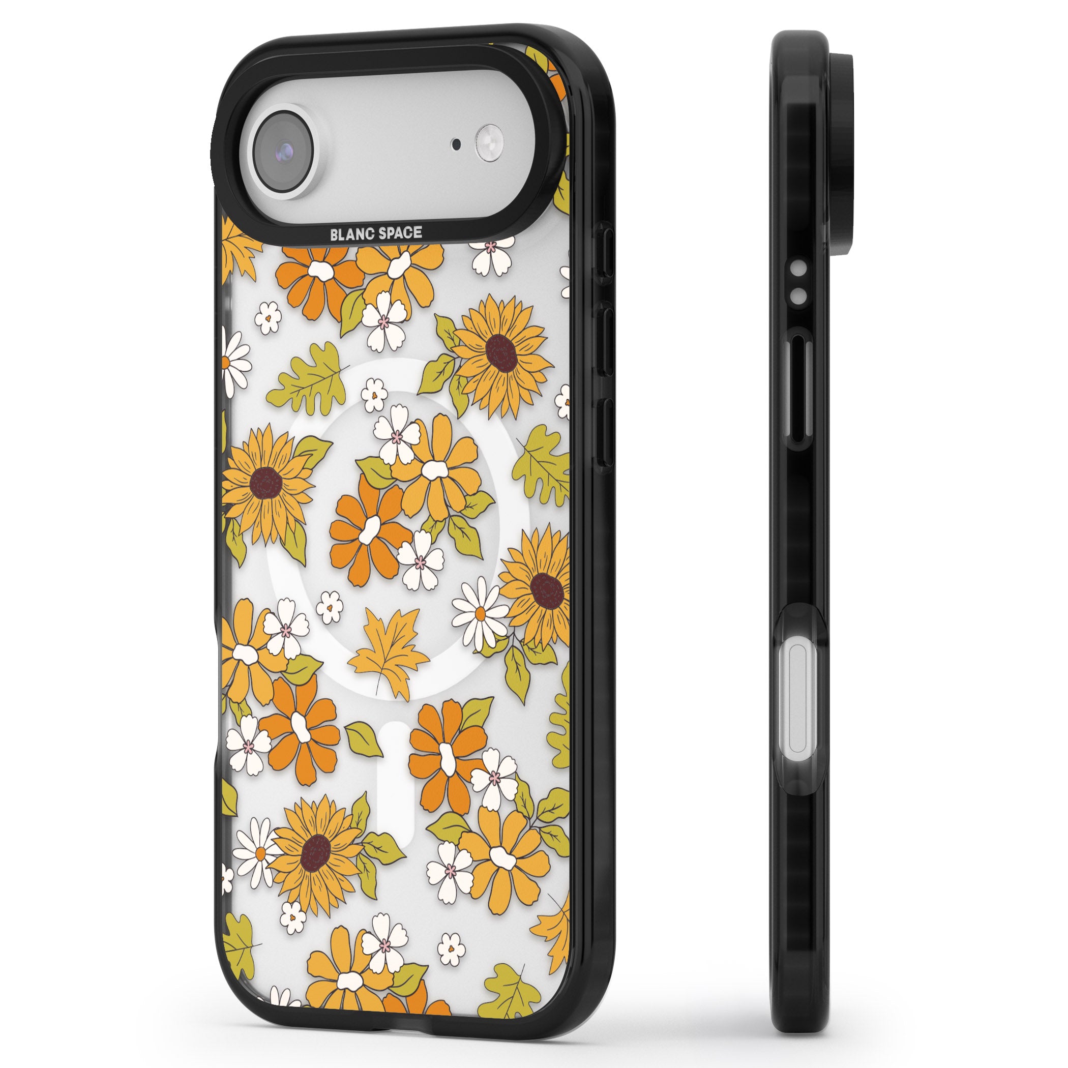 Boho Sunflowers iPhone 17 Air Impact Pro Black Phone Case Side Profile