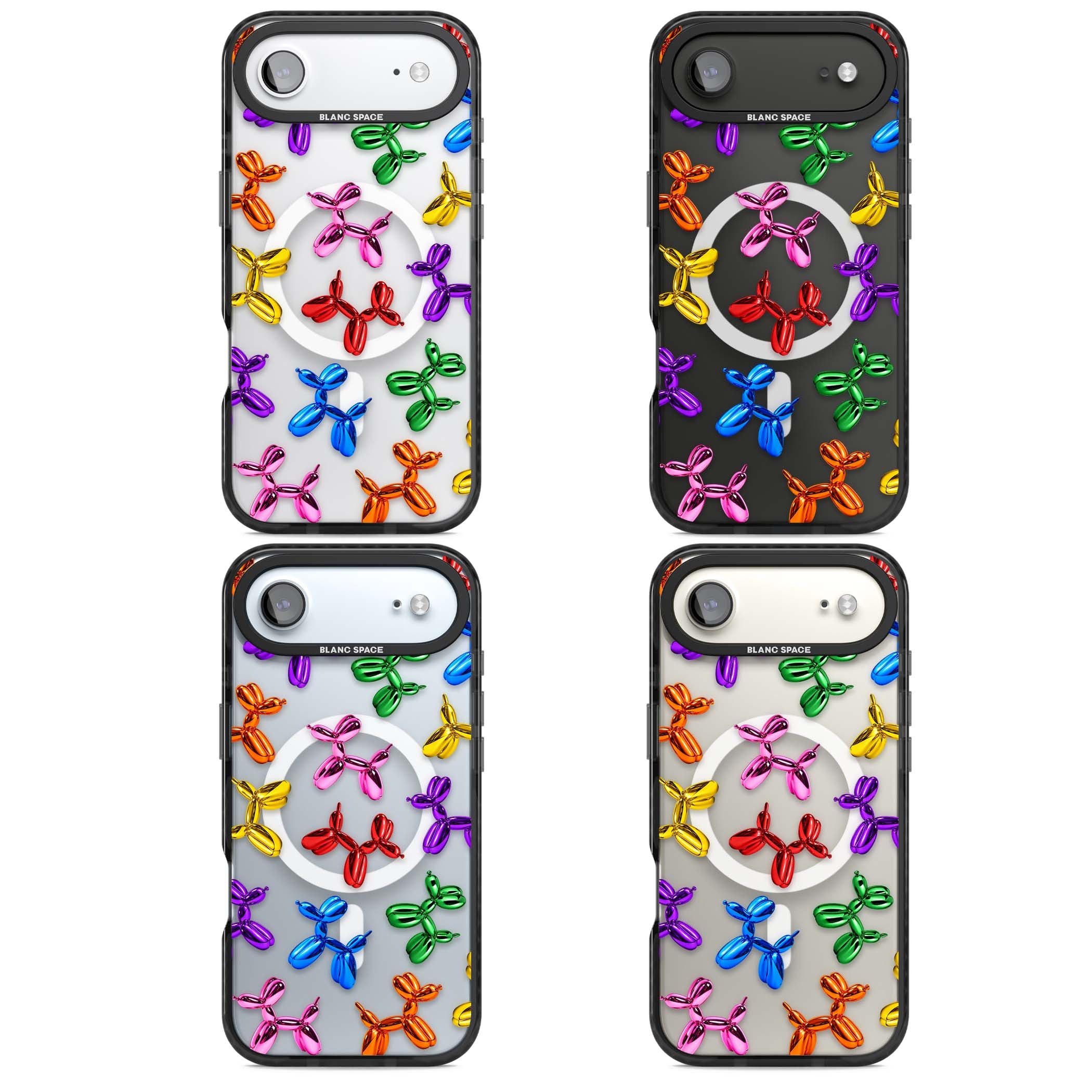 Balloon Dogs pop art iPhone case featuring rainbow chrome balloon dogs in Jeff Koons style | Black Impact Magsafe case for iPhone Air