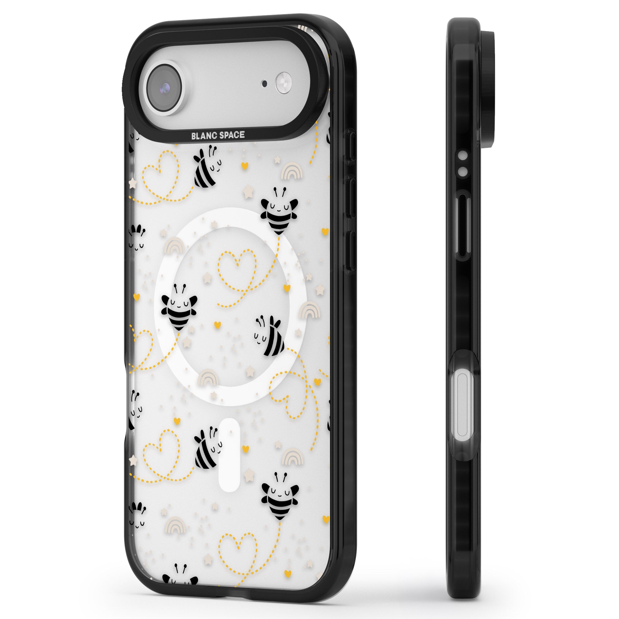 Bee Hearts Pattern iPhone 17 Air Impact Pro Black Phone Case Side Profile