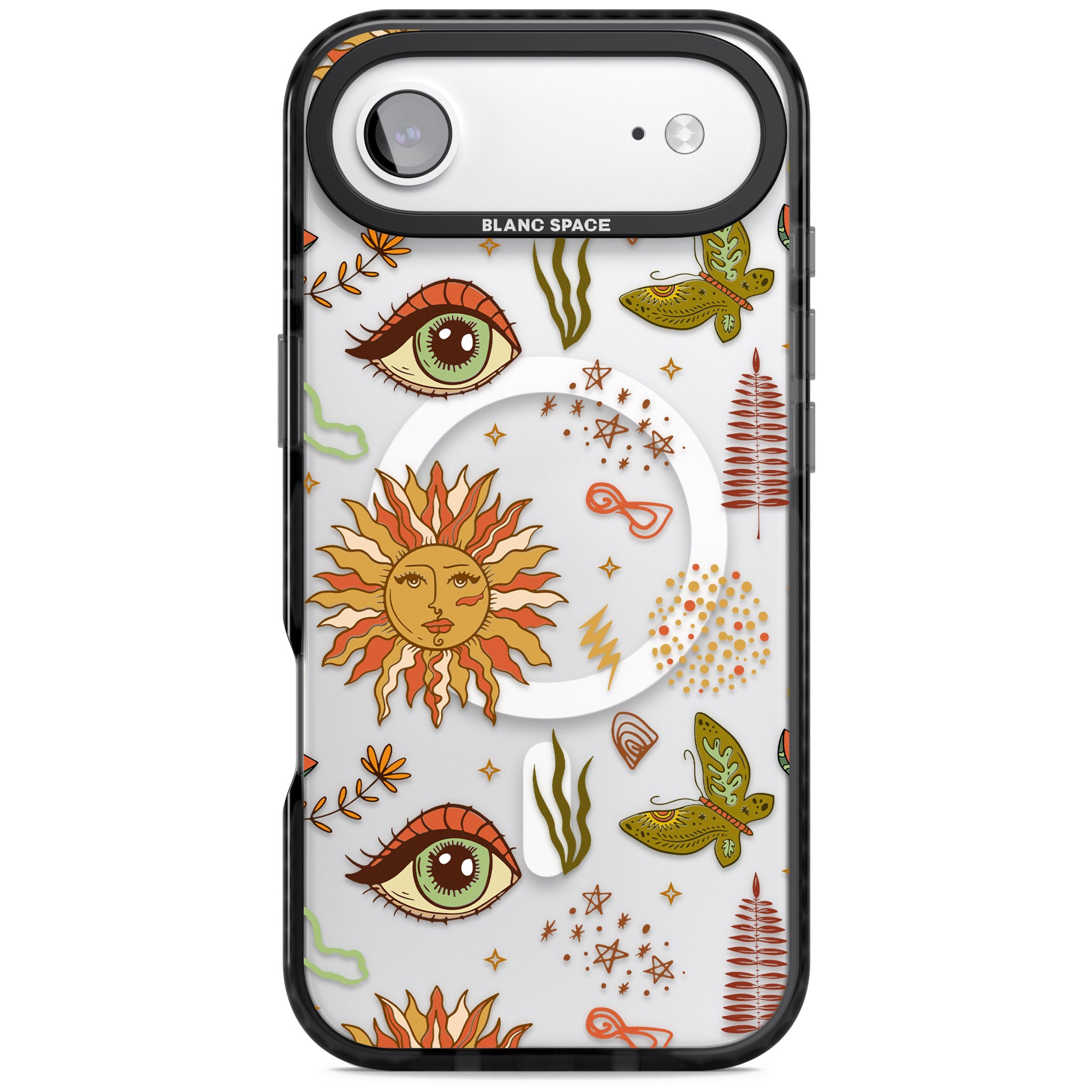 Boho Celestial Sun & Eye Pattern iPhone 17 Air Impact Pro Black Phone Case