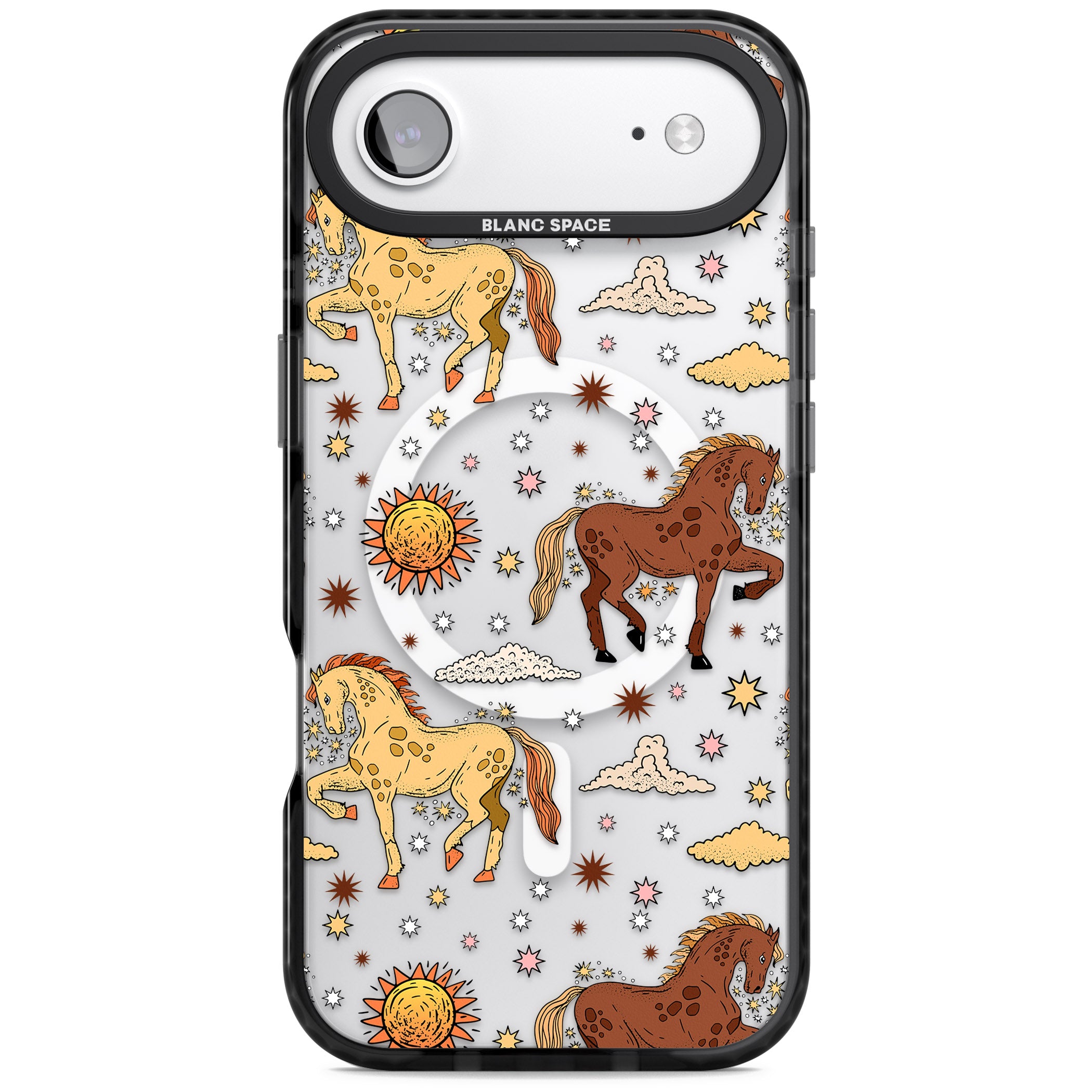 Boho Celestial Wild Horses iPhone 17 Air Impact Pro Black Phone Case