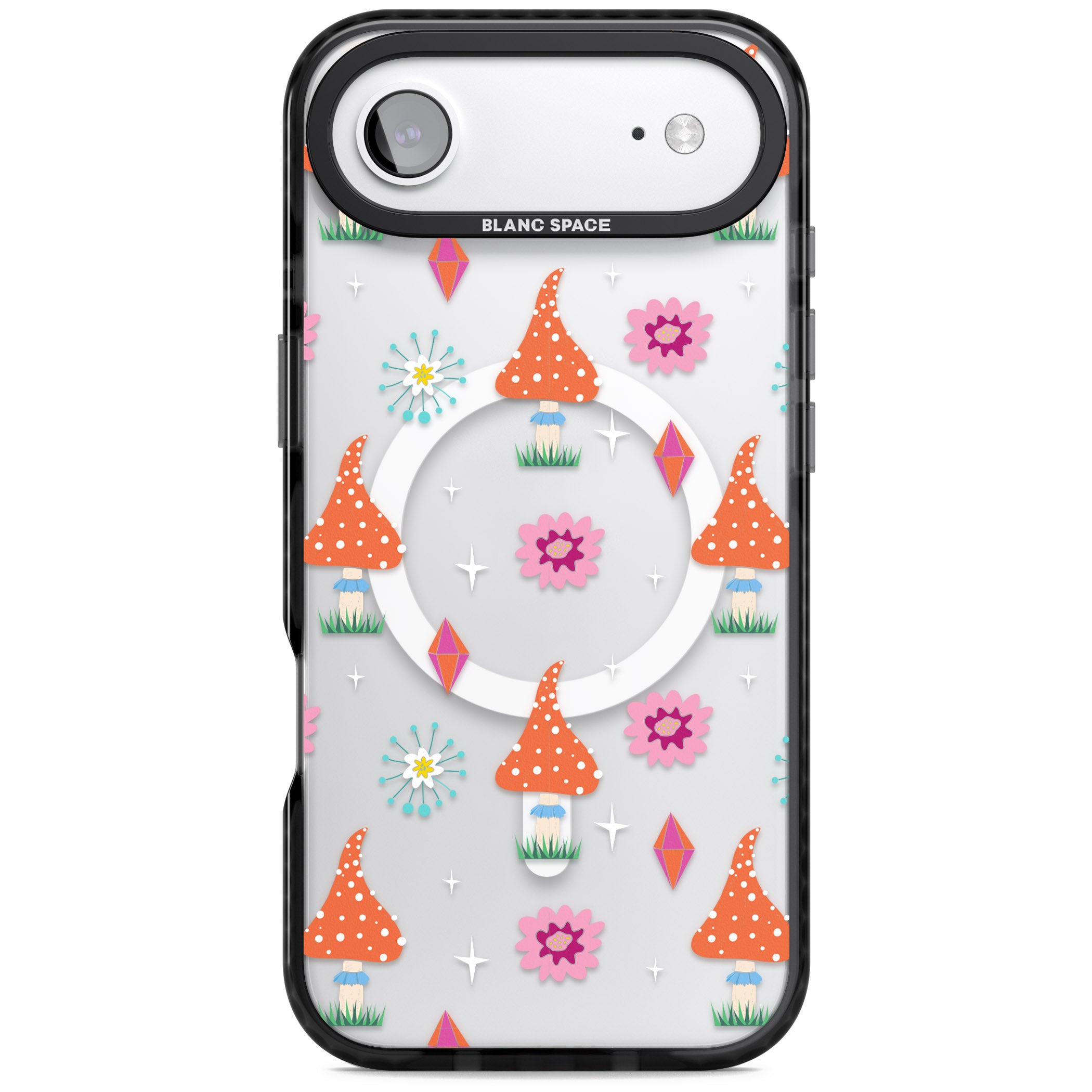 Boho Celestial Mushroom Crystal iPhone 17 Air Impact Pro Black Phone Case