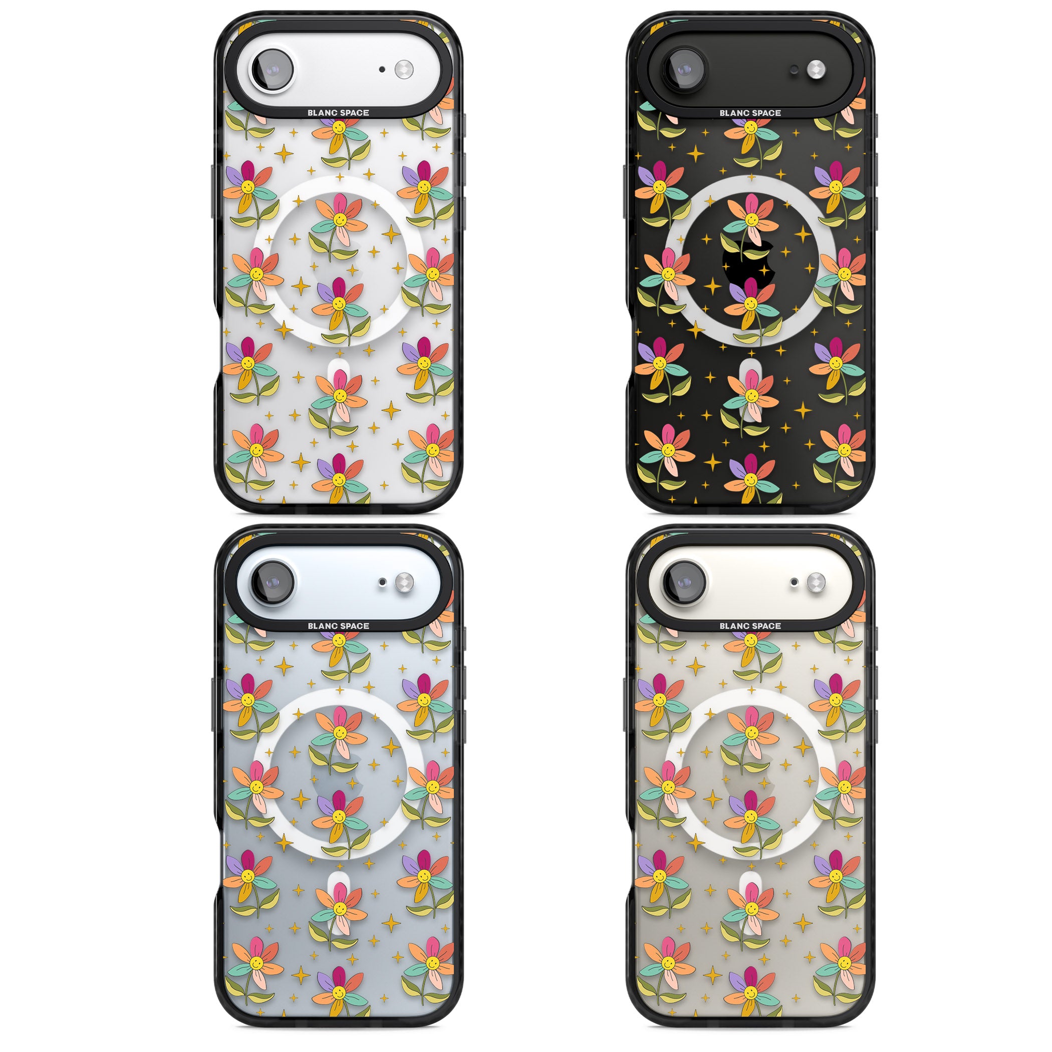Boho Celestial Happy Flower iPhone 17 Air Impact Pro Black Phone Case APT Impact Protection