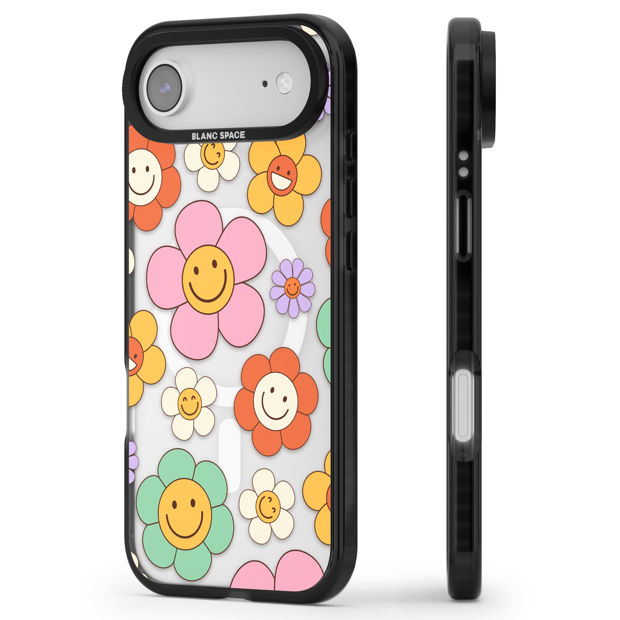 Happy Blossoms iPhone 17 Air Impact Pro Black Phone Case Side Profile