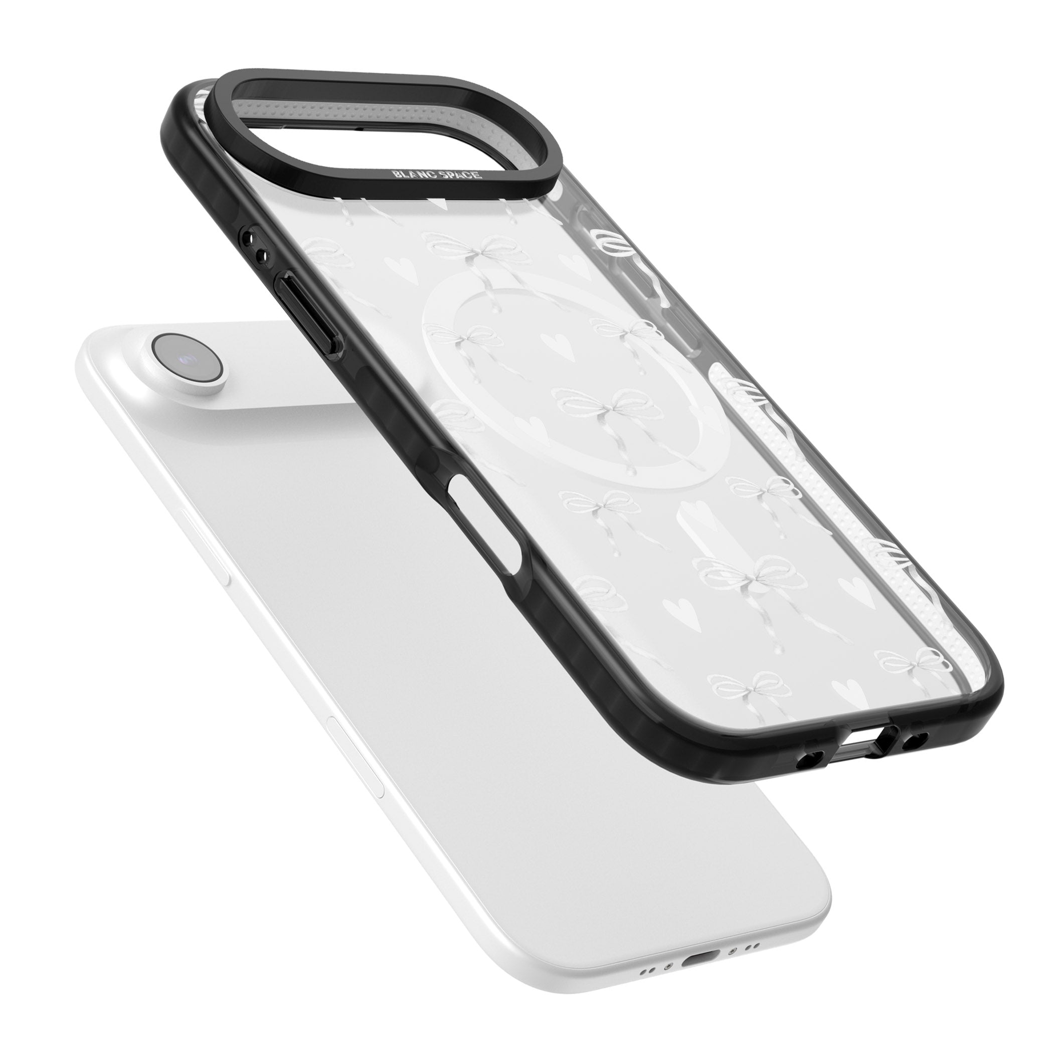 White Bows & Hearts iPhone 17 Air Impact Pro Black Phone Case Colours