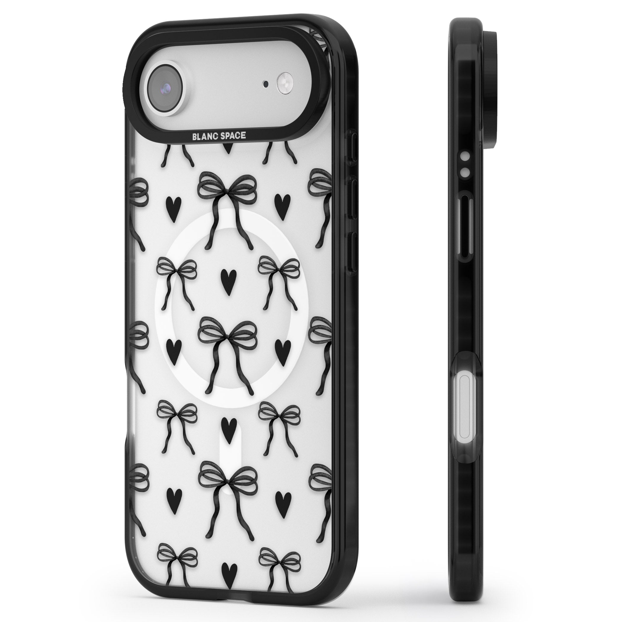Black Bows & Hearts iPhone 17 Air Impact Pro Black Phone Case Side Profile