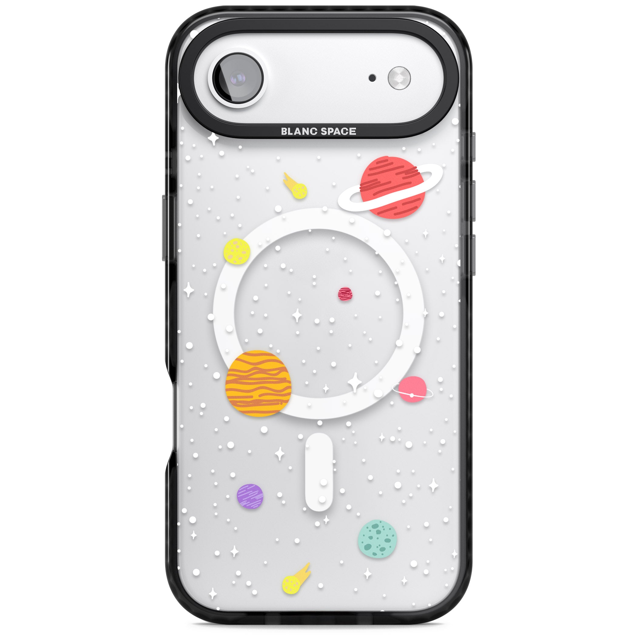 Cute Cartoon Planets (Clear) iPhone 17 Air Impact Pro Black Phone Case